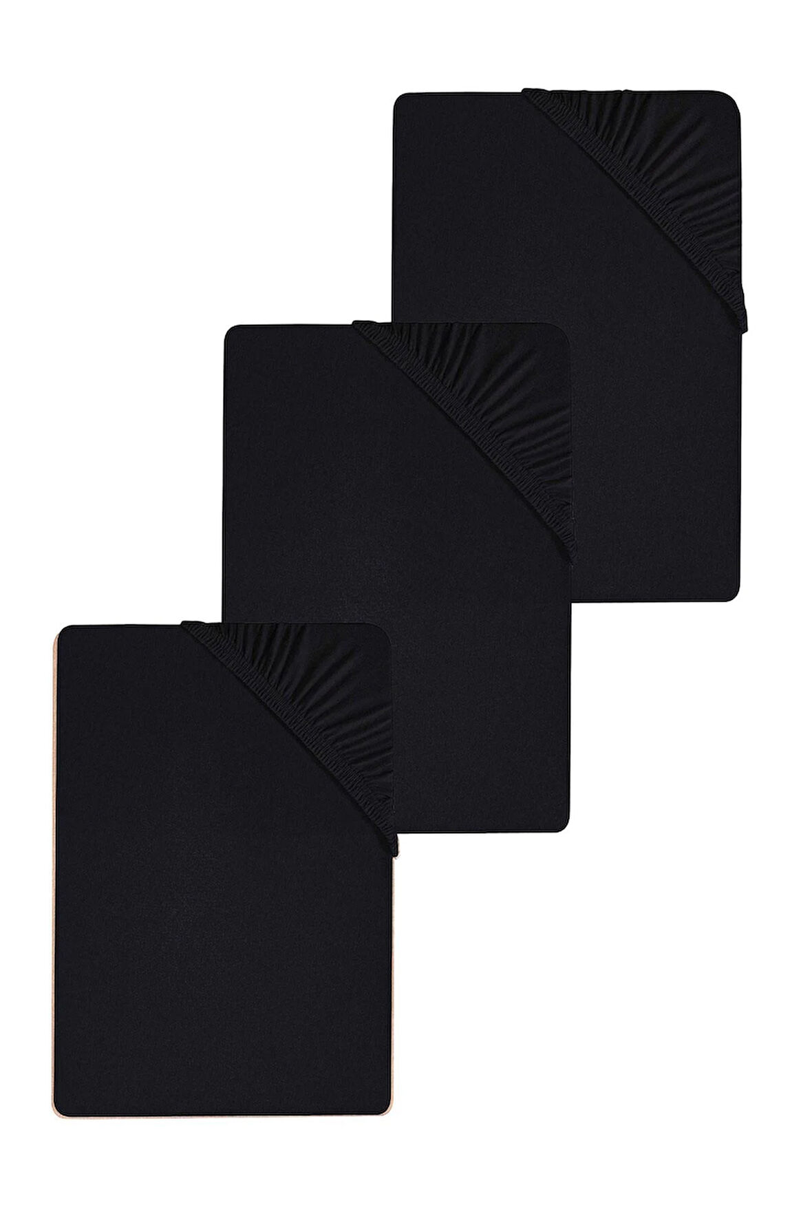 3 Adet Düz Pamuklu Tek Kişilik 120 x 200 x 30 cm Lastikli Penye Çarşaf