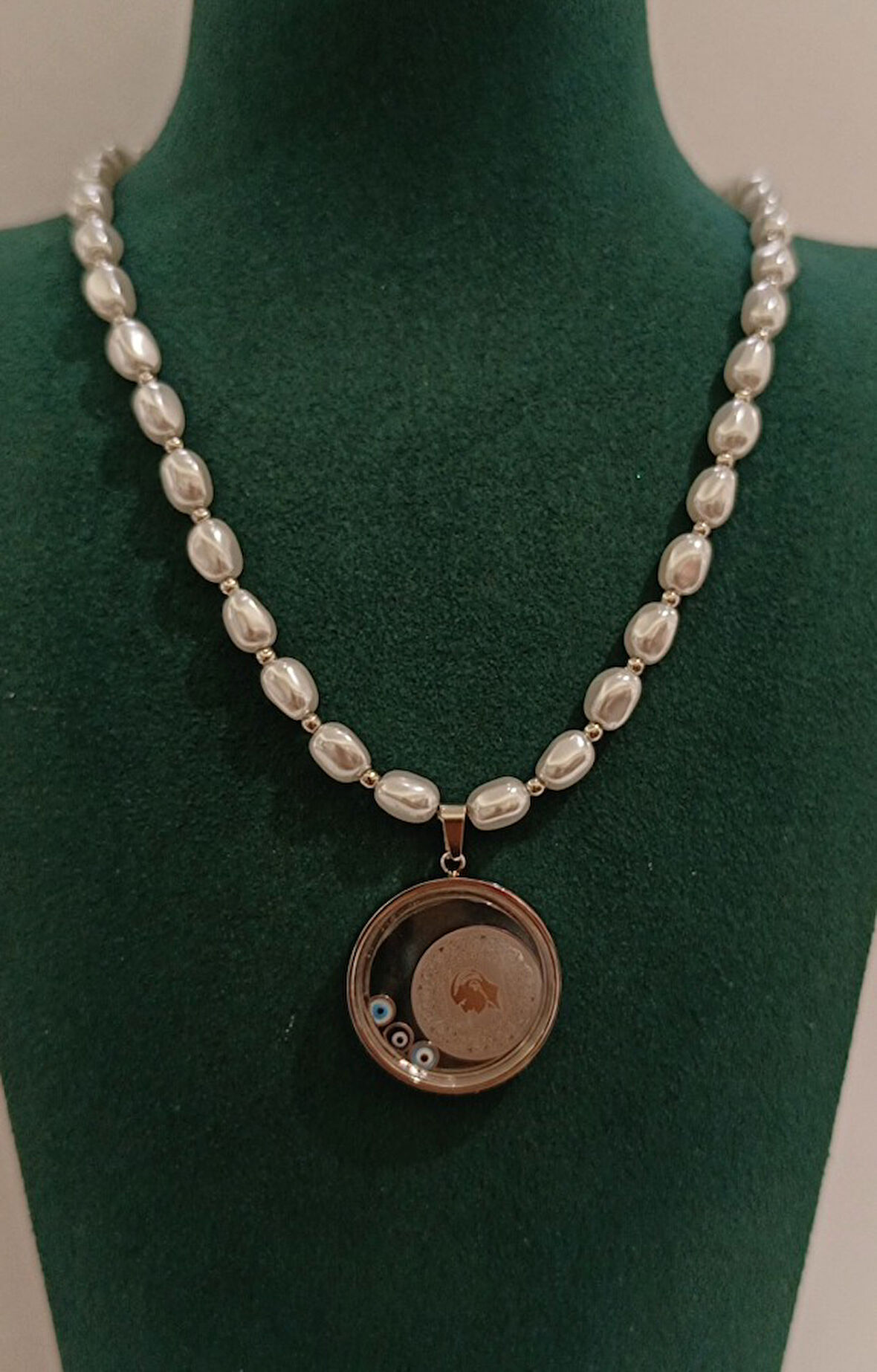 Monalisa Home Gümüş Renk Lüks Figürlü Gösterişli İncili Kolye