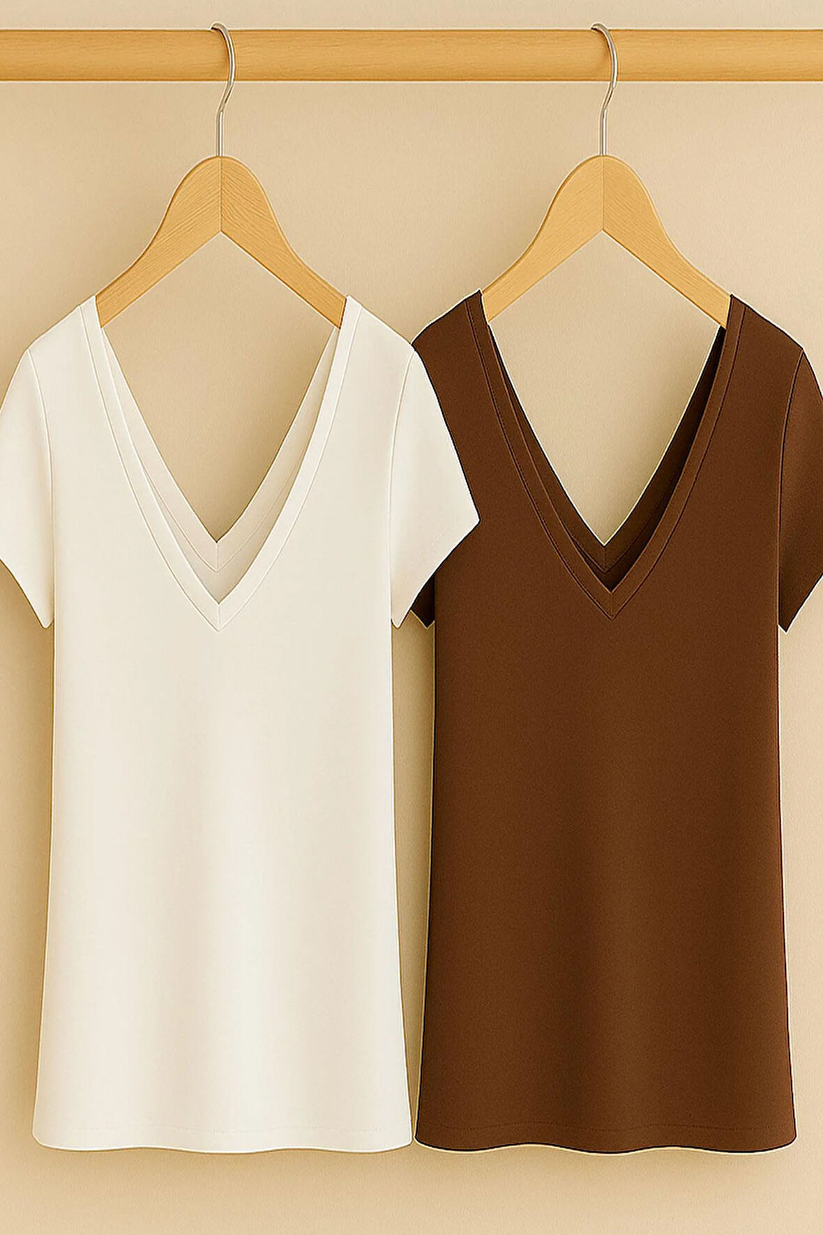 2 Adet Ön ve Arka V Yaka Basic Pamuklu Tişört