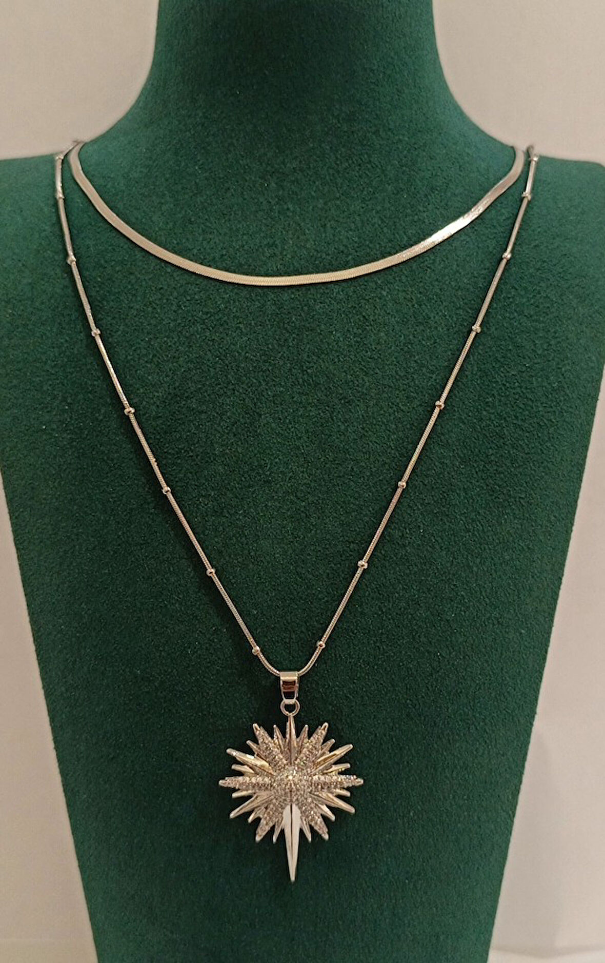 Monalisa Home Gümüş Renk Lüks Çift Zincir Figürlü Gösterişli Kolye