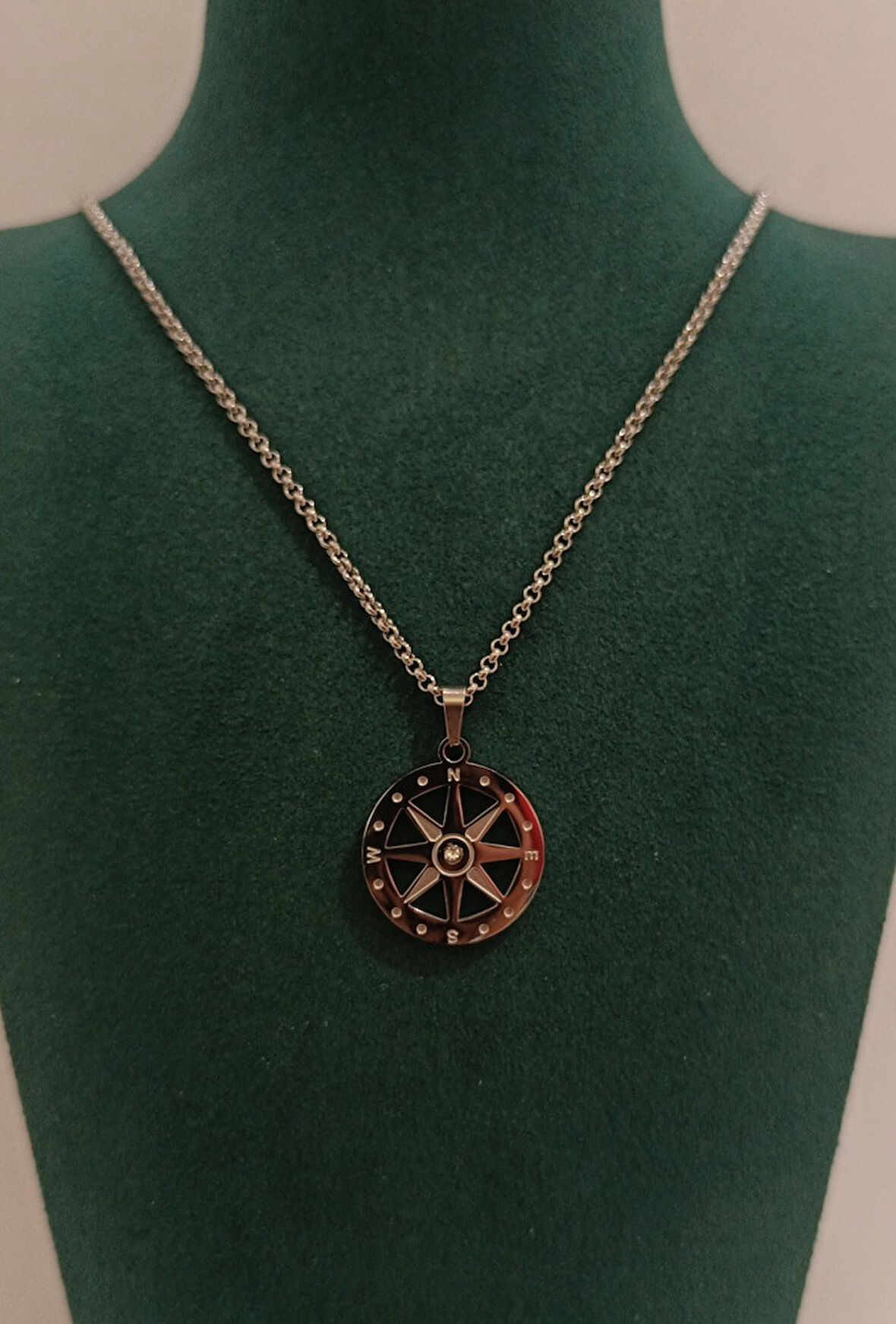 Monalisa Home Gümüş Renk Pusula  Figürlü Gösterişli  Kolye