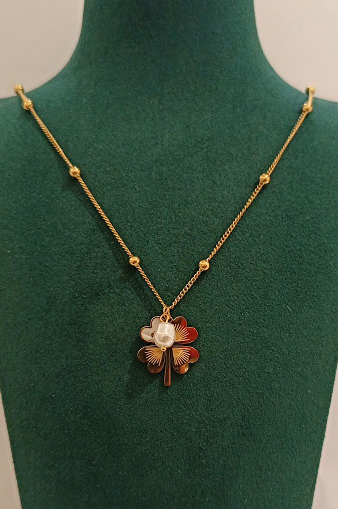 Monalisa Home Lüks Gold Renk Yonca Figürlü Gösterişli  Kolye