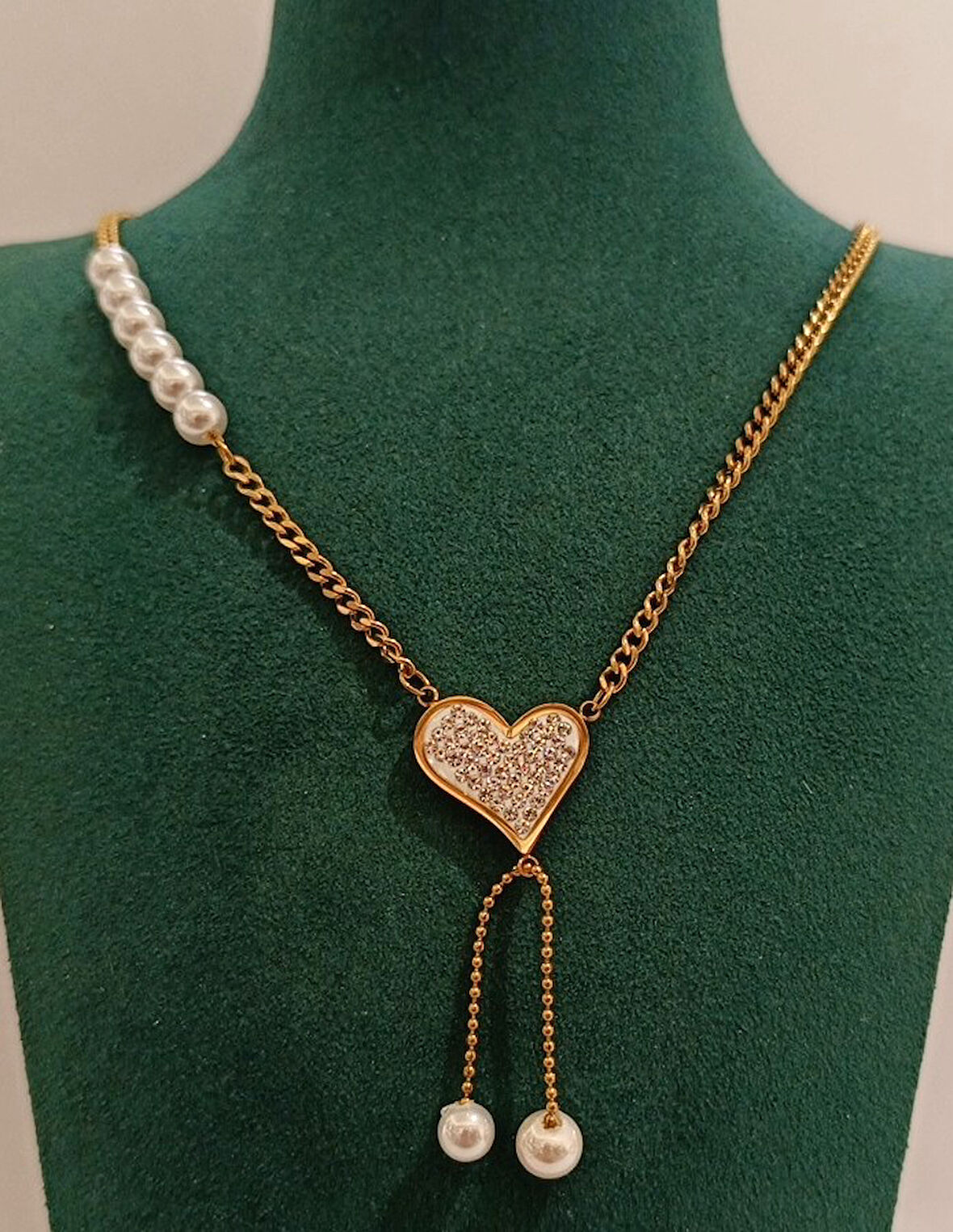 Monalisa Home Lüks Gold Renk İncili Kalp Figürlü Gösterişli  Kolye