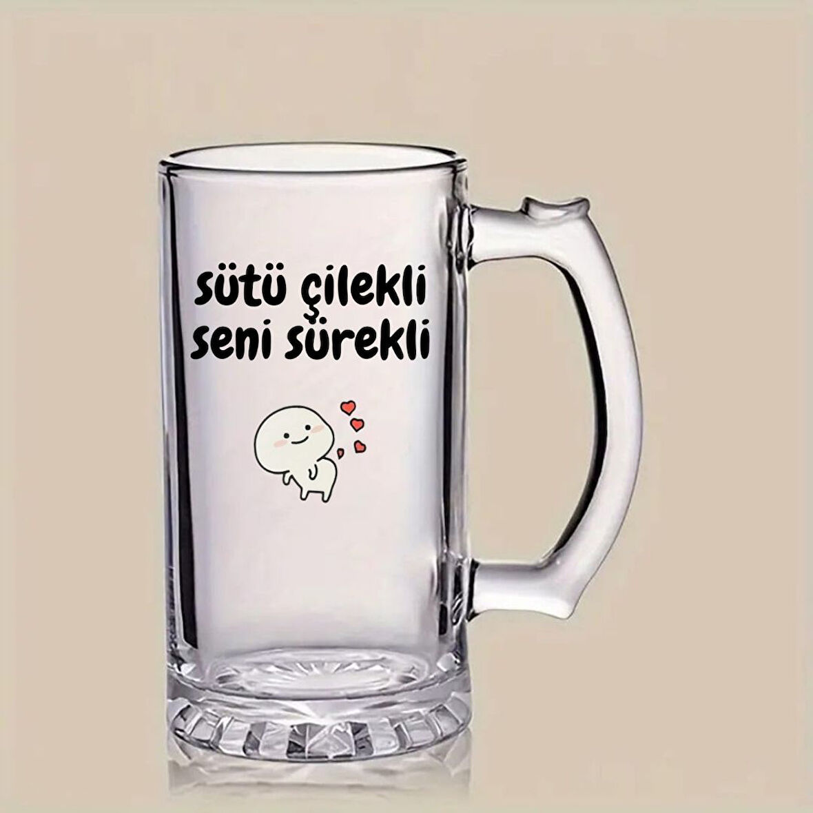 Sütü Çilekli Seni Sürekli Tasarımlı Arjantin Bira Bardağı Kulplu Bardak