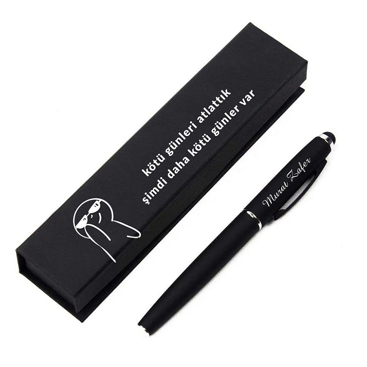 Kişiye Özel Mizahi Sözlü Kutulu Kalem – “Kötü Günleri Atlattık” Yazılı Hediyelik Kalem