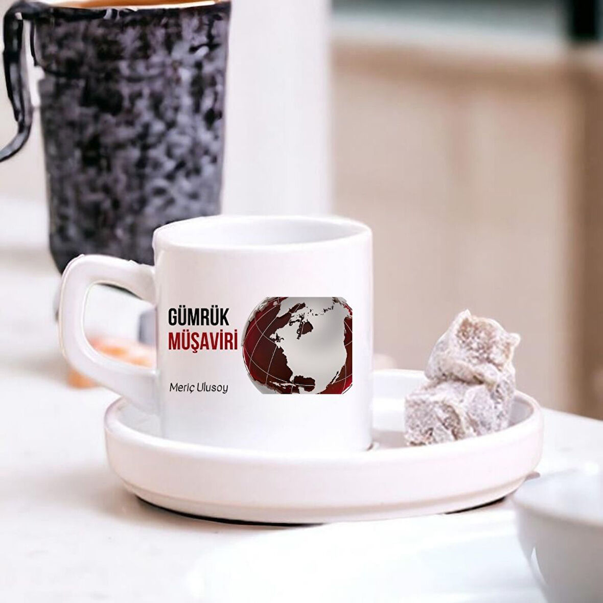 Gümrük Müşavirlerine Özel İsim & Ünvan Yazılı Türk Kahve Fincanı – Hediyelik Tekli Fincan