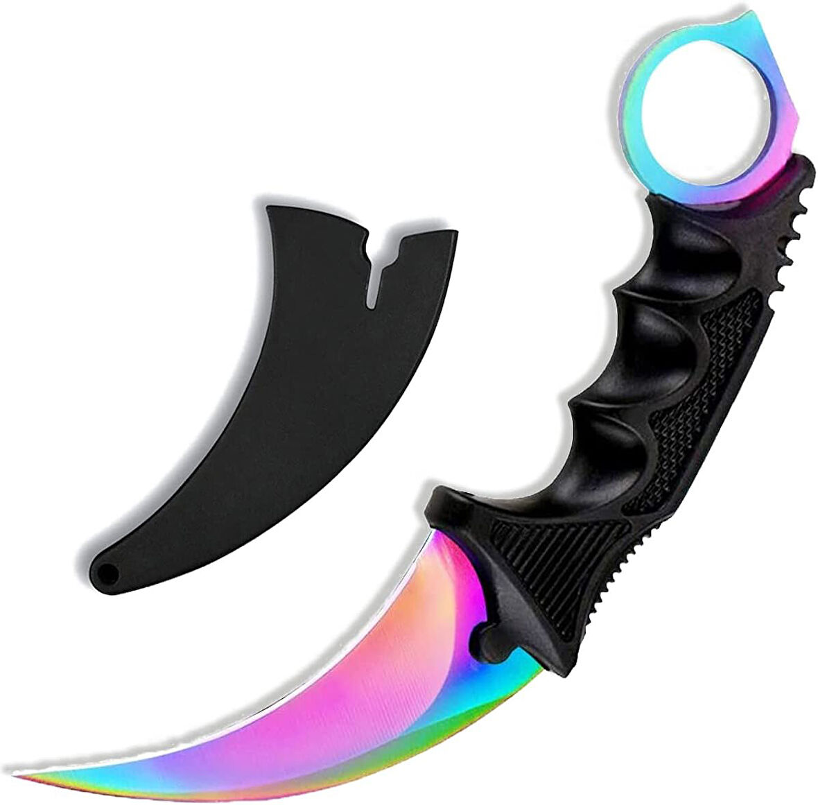 Kişiye Özel Klılflı CsGO Gökkuşağı Karambit Kamp Outdoor Bıçak 22 CM