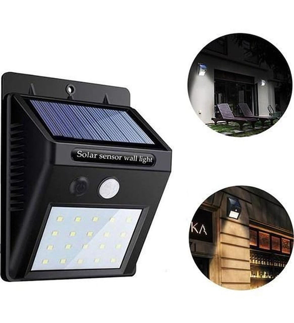 Güneş Enerjili Hareket Sensörlü 20 LED Solar Enerji Su Geçirmez Duvar Lambası