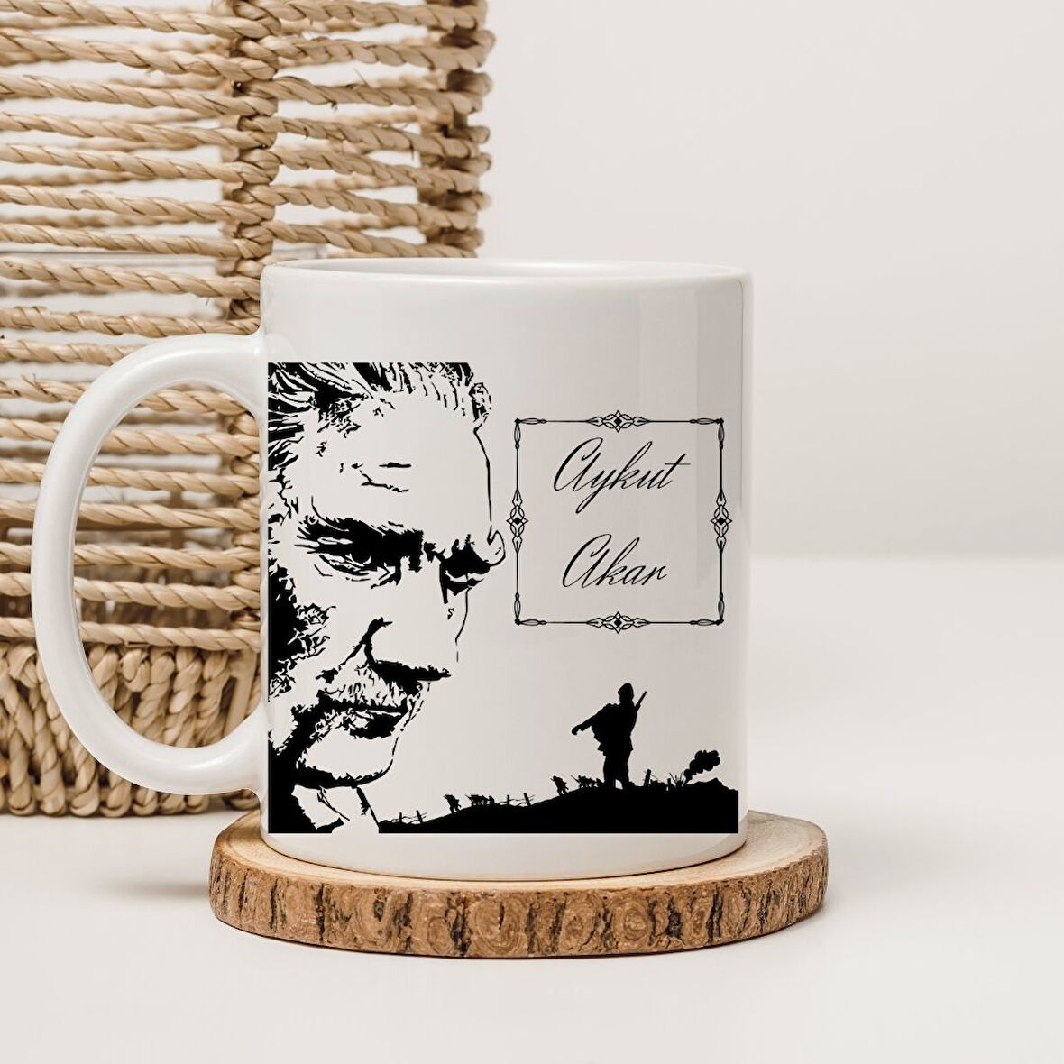 Kişiye Özel Atatürk Silüetli İsimli Kupa Bardak