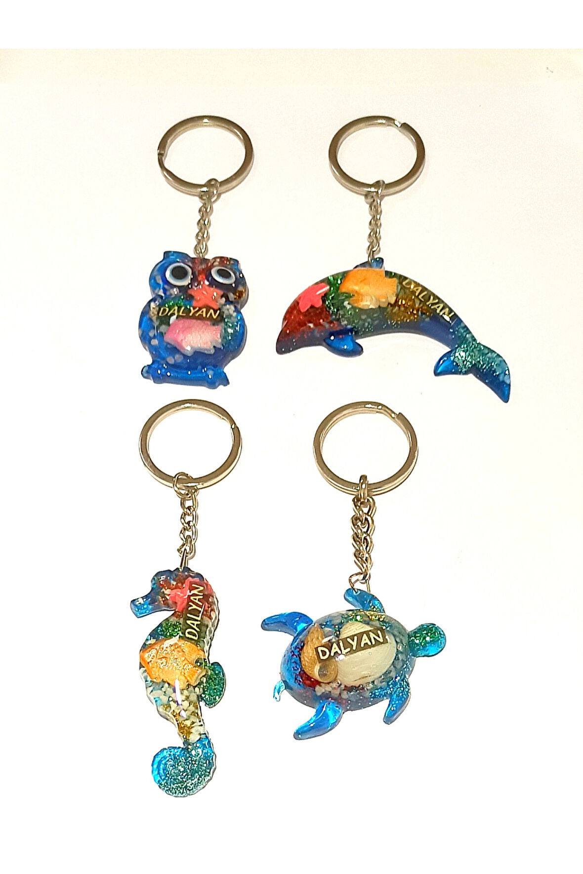 Monalisa Home 4 Adet Farklı Model Desenli Kültürel Mavi Renk Anahtarlık