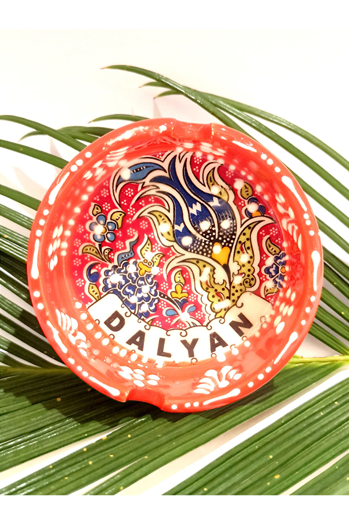 Monalisa Home Motifli El Yapımı Çini İşlemeli Kültürel Turuncu Renk Kül Tabağı