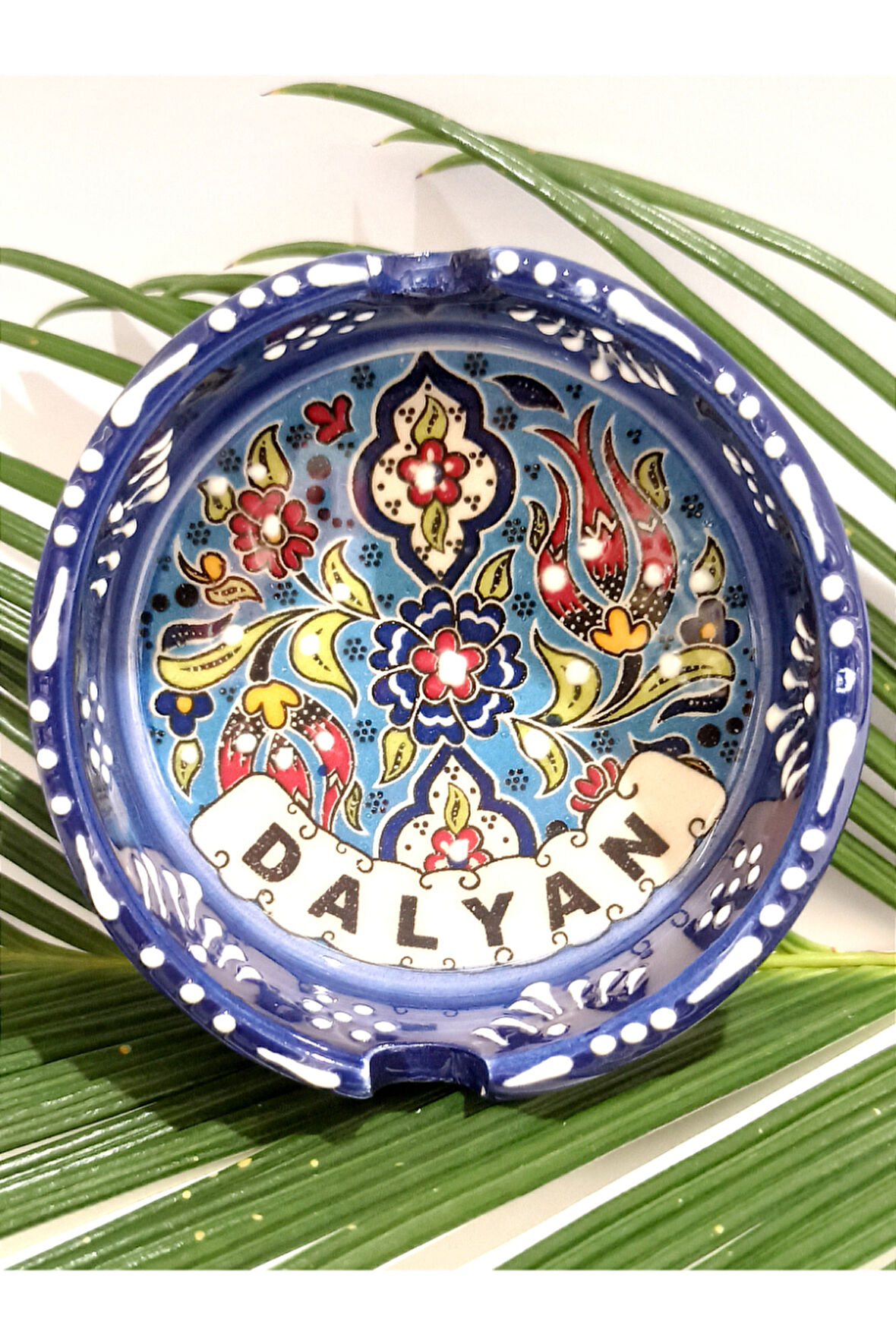 Monalisa Home Motifli El Yapımı Çini İşlemeli Kültürel  Lacivert Renk Kül Tabağı