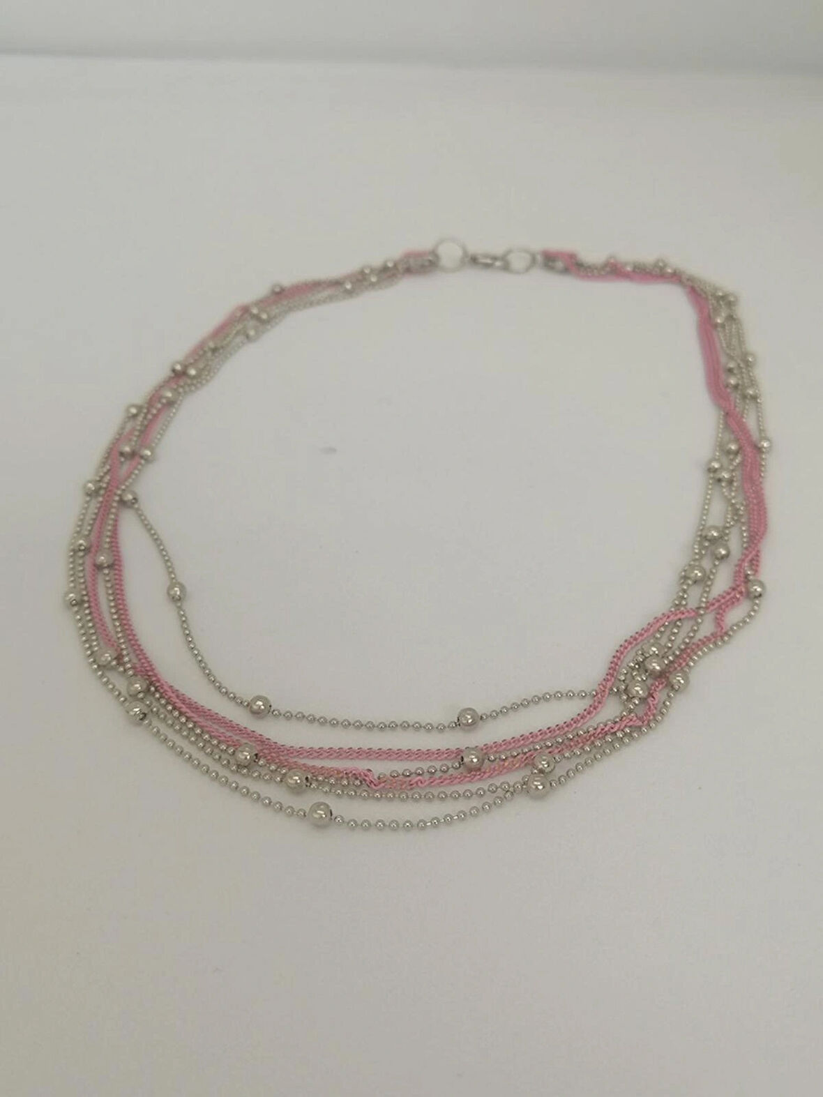 PEMBELİ GÜMÜŞ ÇOKLU ZİNCİR KOLYE