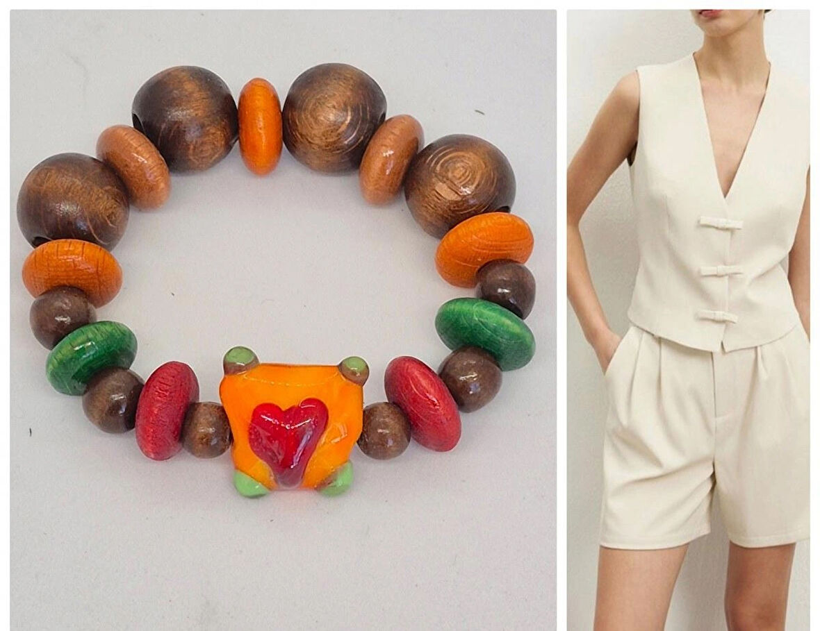 AHŞAP EL YAPIMI MURONA BONCUKLU Kadın BİLEKLİK