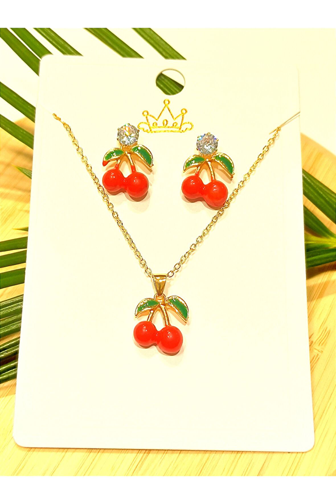 Monalisa Home Renkli Kiraz Küpe Kolye set