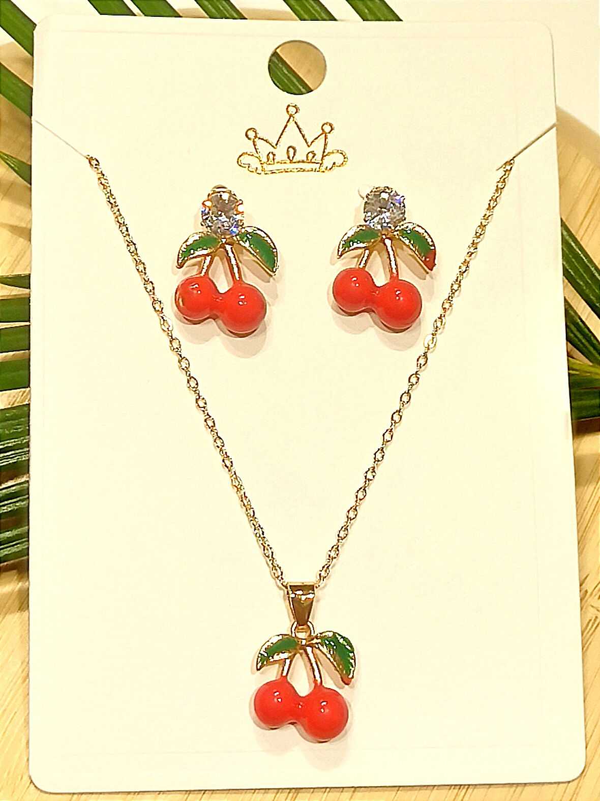 Monalisa Home Renkli Kiraz Küpe Kolye set