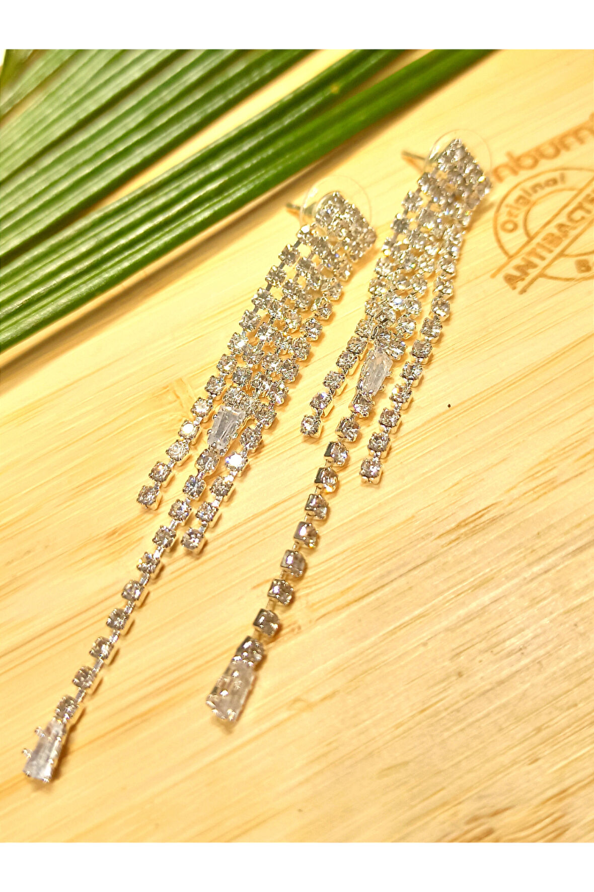 Monalisa Home Lüks Gümüş Renk Taşlı Abiye Küpe