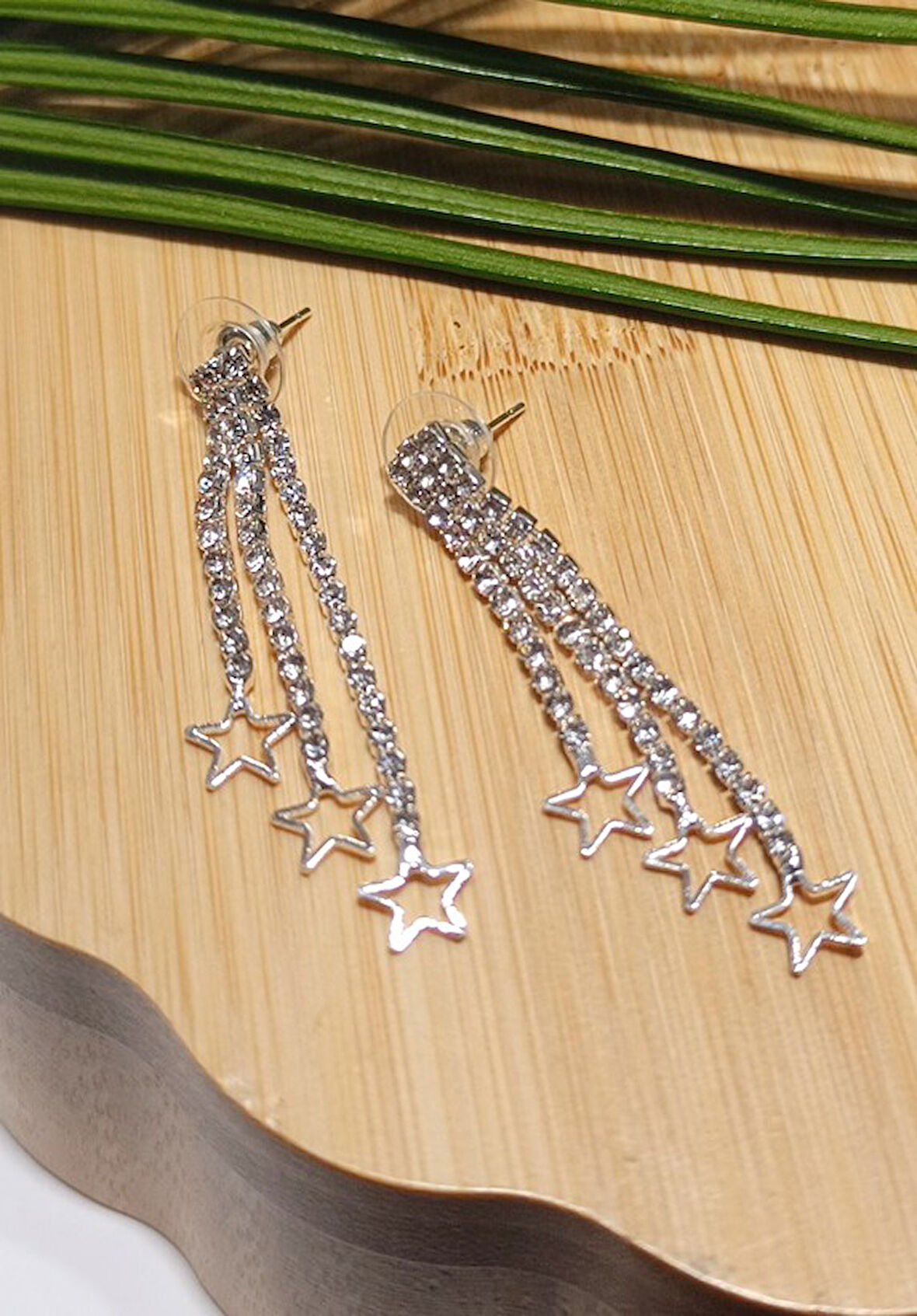 Monalisa Home Lüks Gümüş Renk Taşlı Abiye Küpe