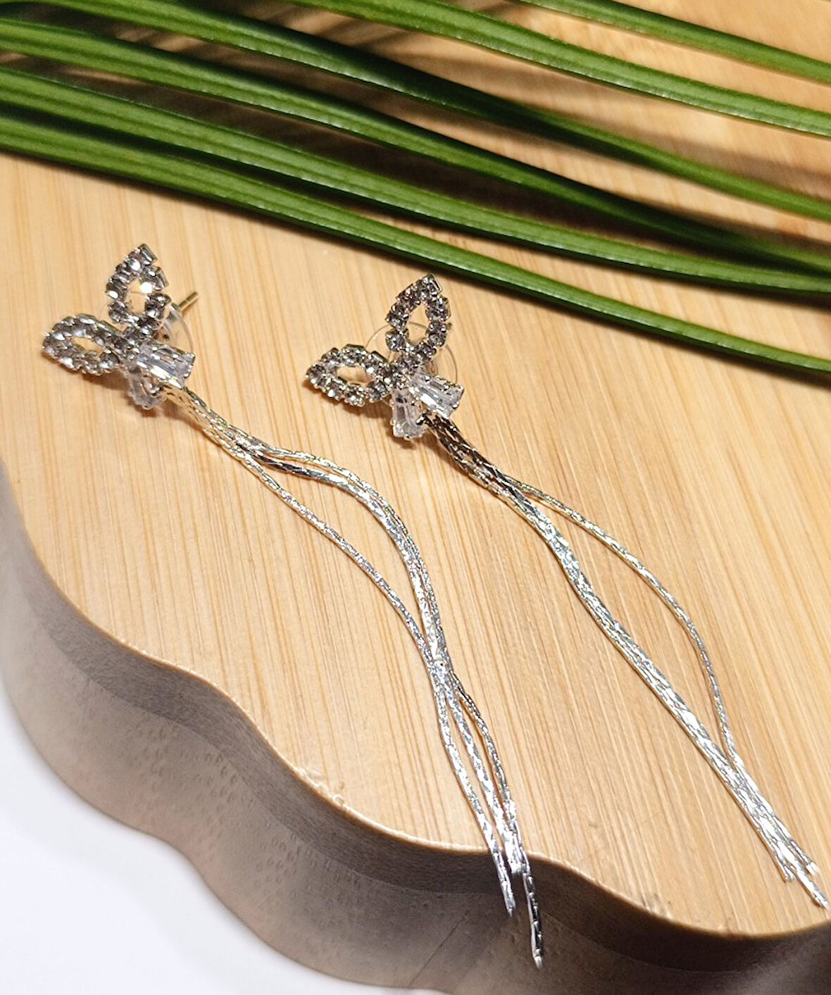 Monalisa Home Lüks Gümüş Renk Taşlı Abiye Küpe