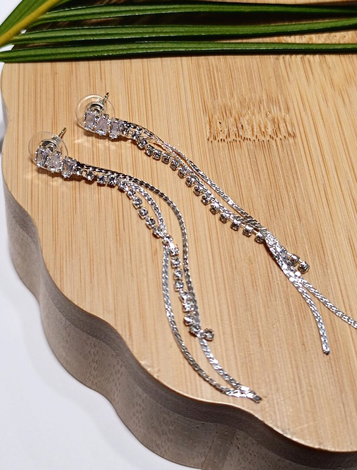 Monalisa Home Lüks Gümüş Renk Taşlı Abiye Küpe