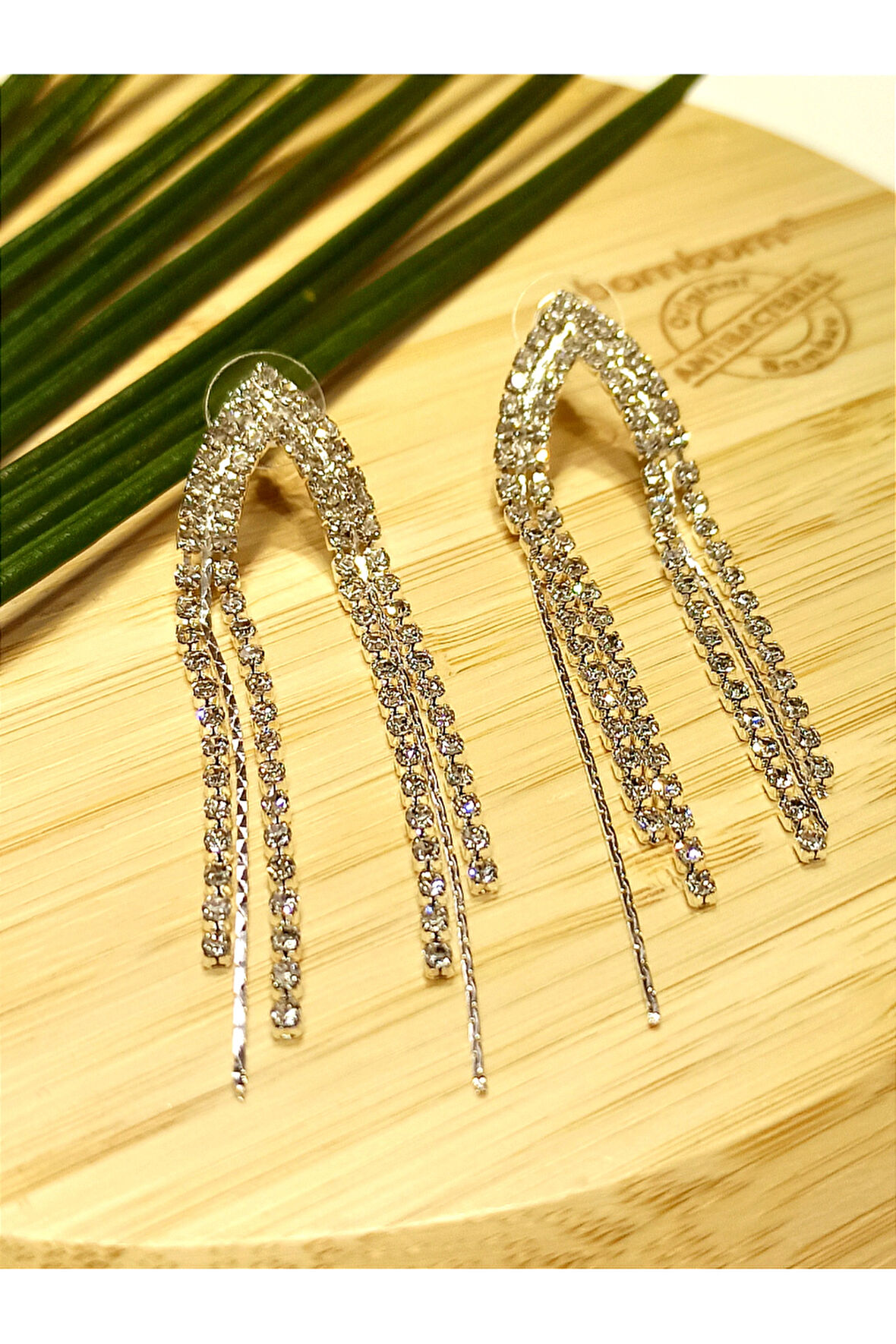 Monalisa Home Lüks Gümüş Renk Taşlı Abiye Küpe