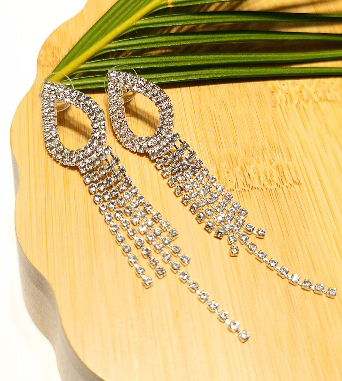 Monalisa Home Lüks Gümüş Renk Taşlı Abiye Küpe