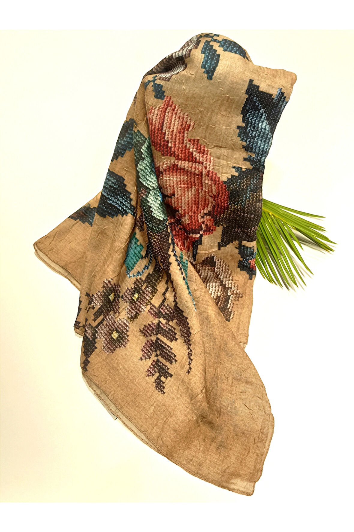 Monalisa Home 90x90 Lüks Figürlü Gösterişli Dökümlü Eşarp