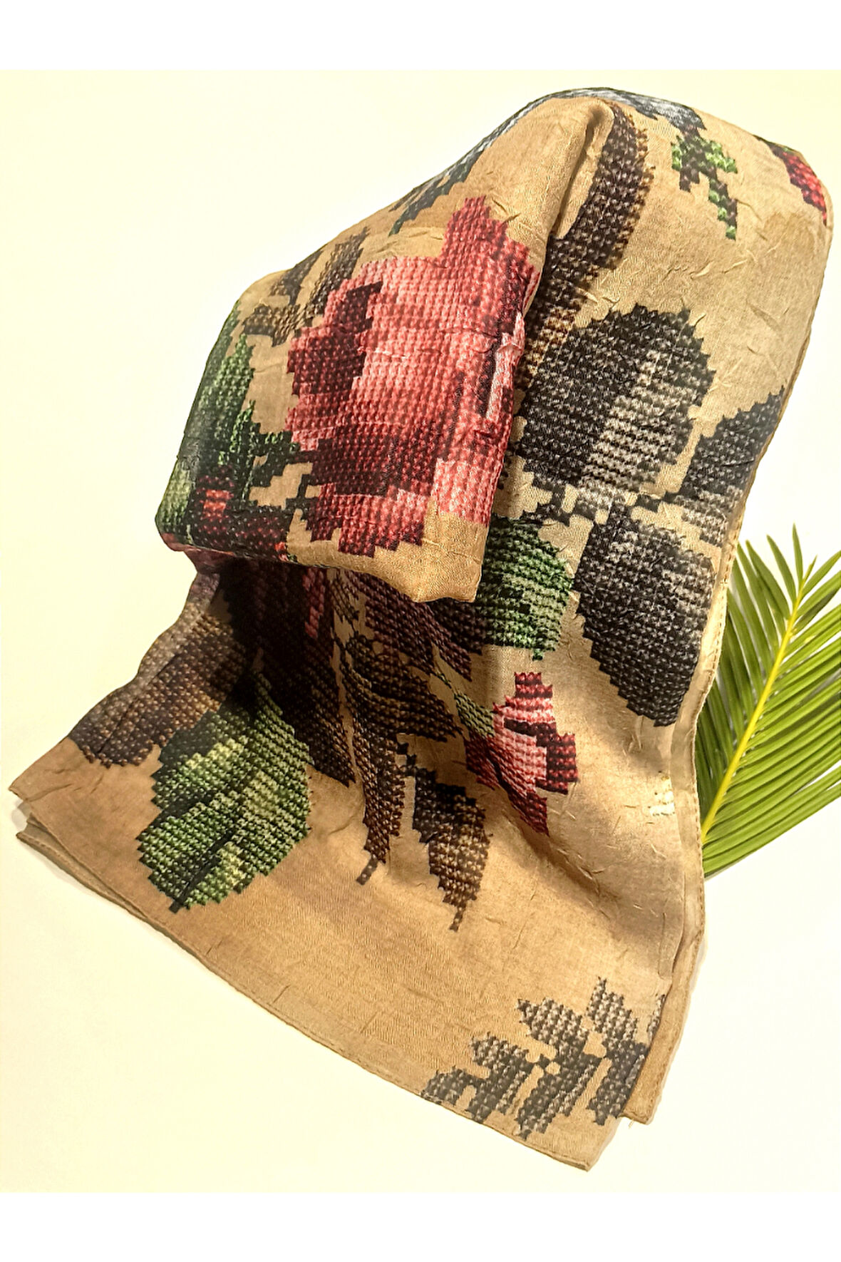 Monalisa Home 90x90 Lüks Figürlü Gösterişli Dökümlü Eşarp