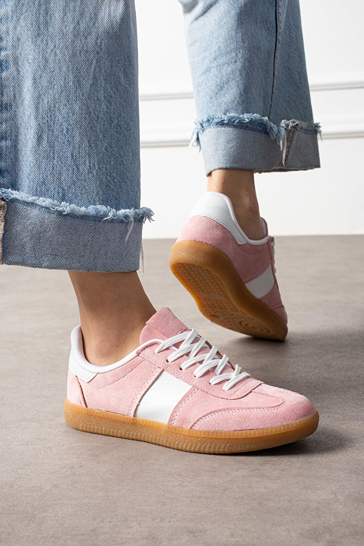 Pudra Krep Renk Taban Günlük Kadın Sneaker