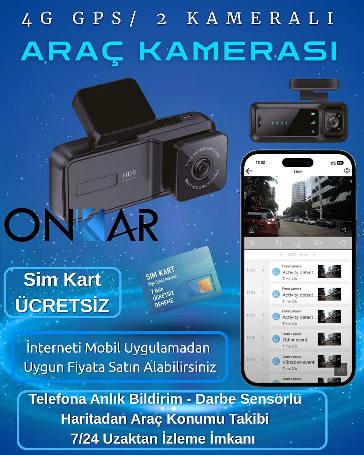 2 KAMERALI 4G SİM KARTLI GPS'li UYDUDAN TAKİPLİ ARAÇ KAMERASI UBOX PRO
