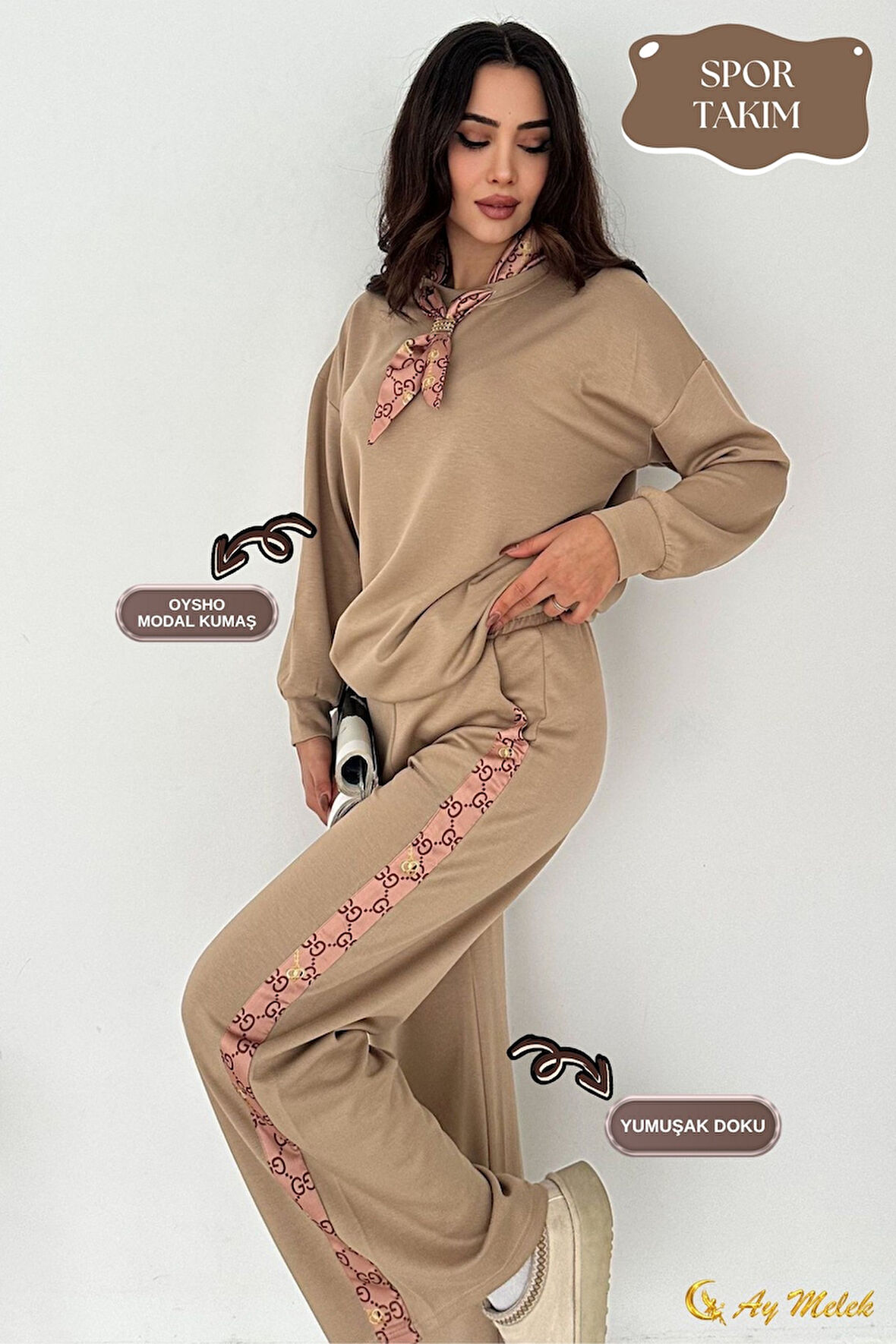 Kadın Modal Takım (HEDİYE Fular Aksesuarlı) Geniş Paça Spor Alt Üst Takım
