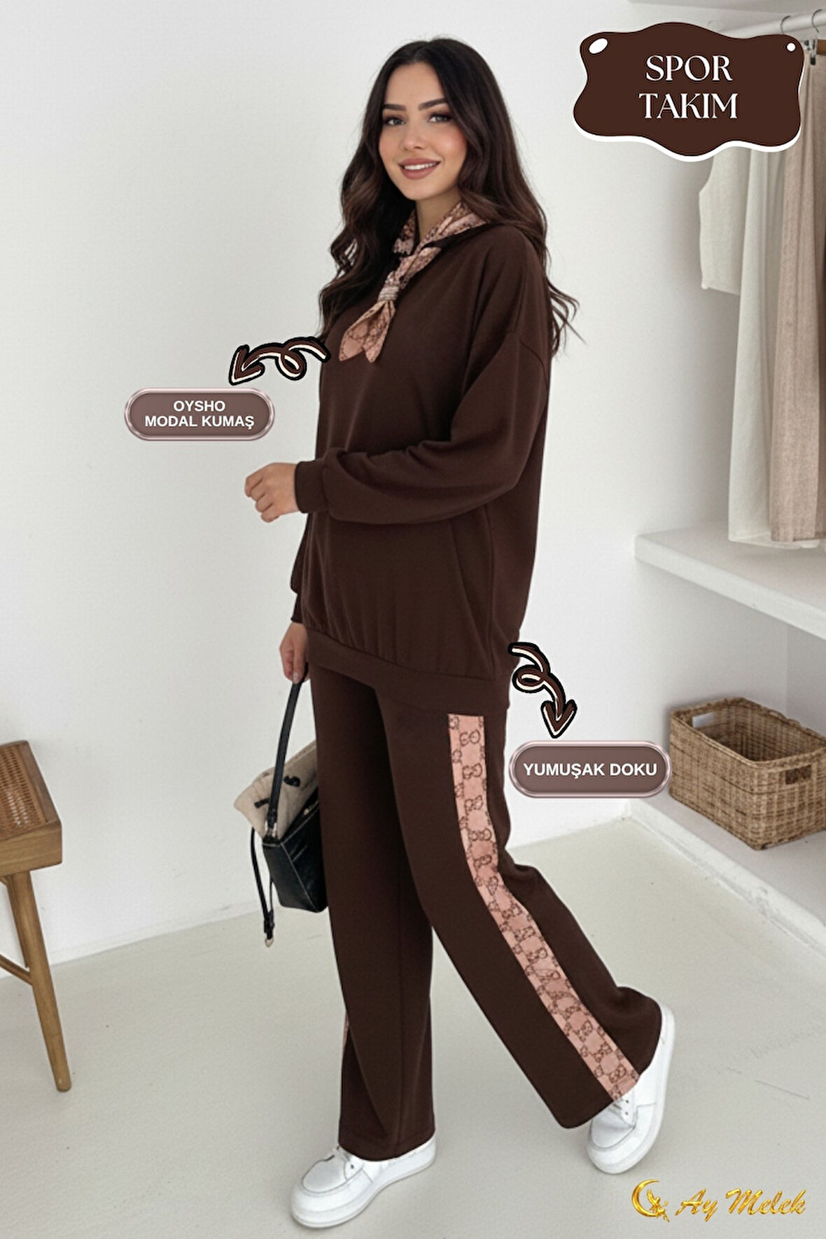 Kadın Modal Takım (HEDİYE Fular Aksesuarlı) Geniş Paça Spor Alt Üst Takım