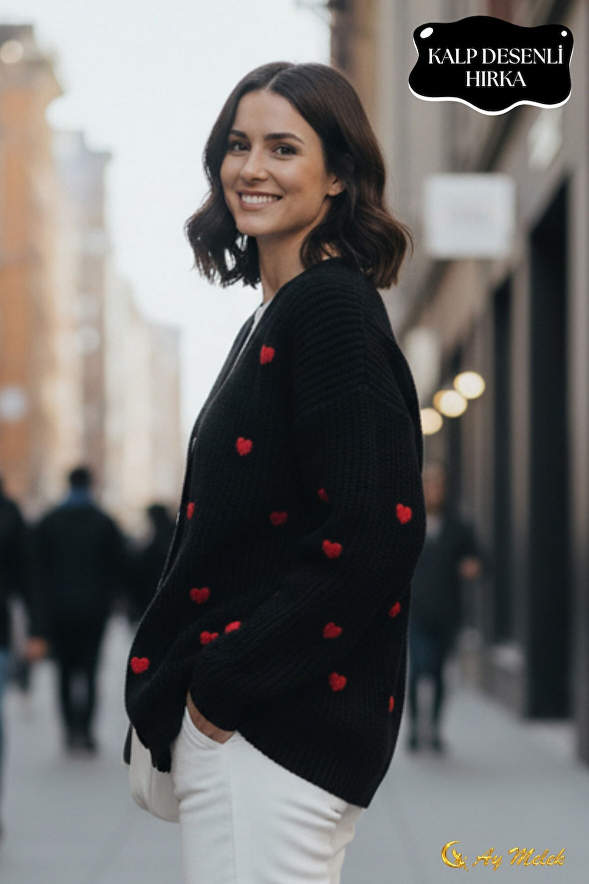 Kadın Triko Hırka V Yaka Kısa Dokulu Düğmeli Hırka