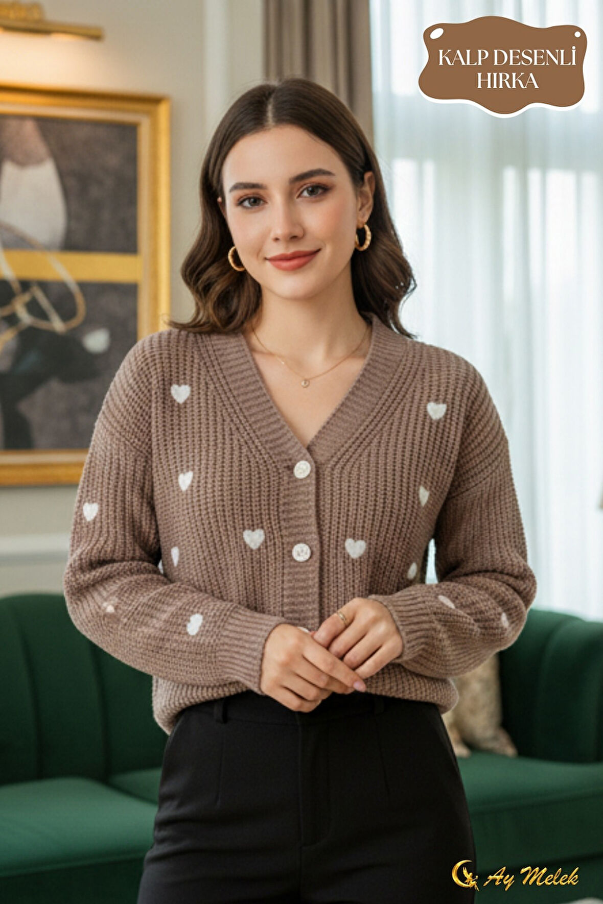 Kadın Triko Hırka V Yaka Kısa Dokulu Düğmeli Hırka