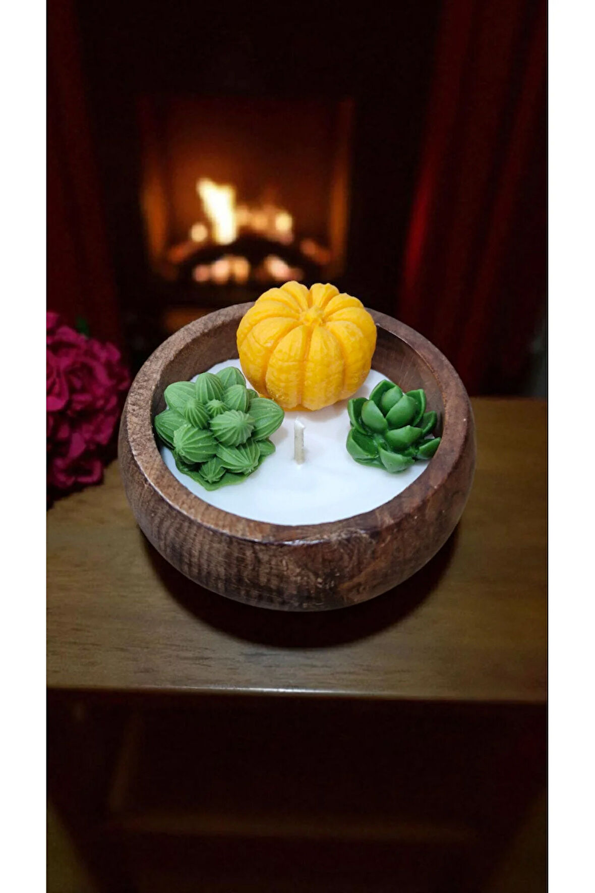 Lavanta Kokulu Doğal Soya Wax Mum Ahşap Kasede Rahatlatıcı Dekoratif 9 cm