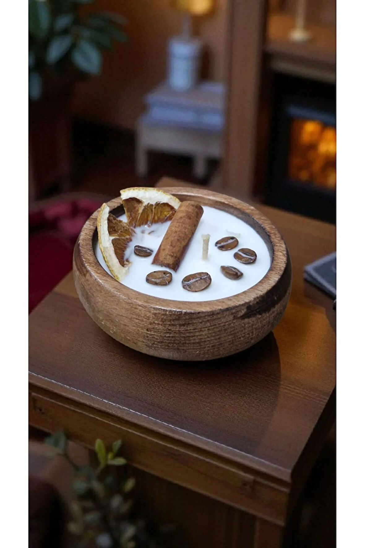 Aromaterapi - Lavanta Esanslı Doğal Soya Wax Mum Portakal Kahve Çekirdeği Tarçınlı 9 cm