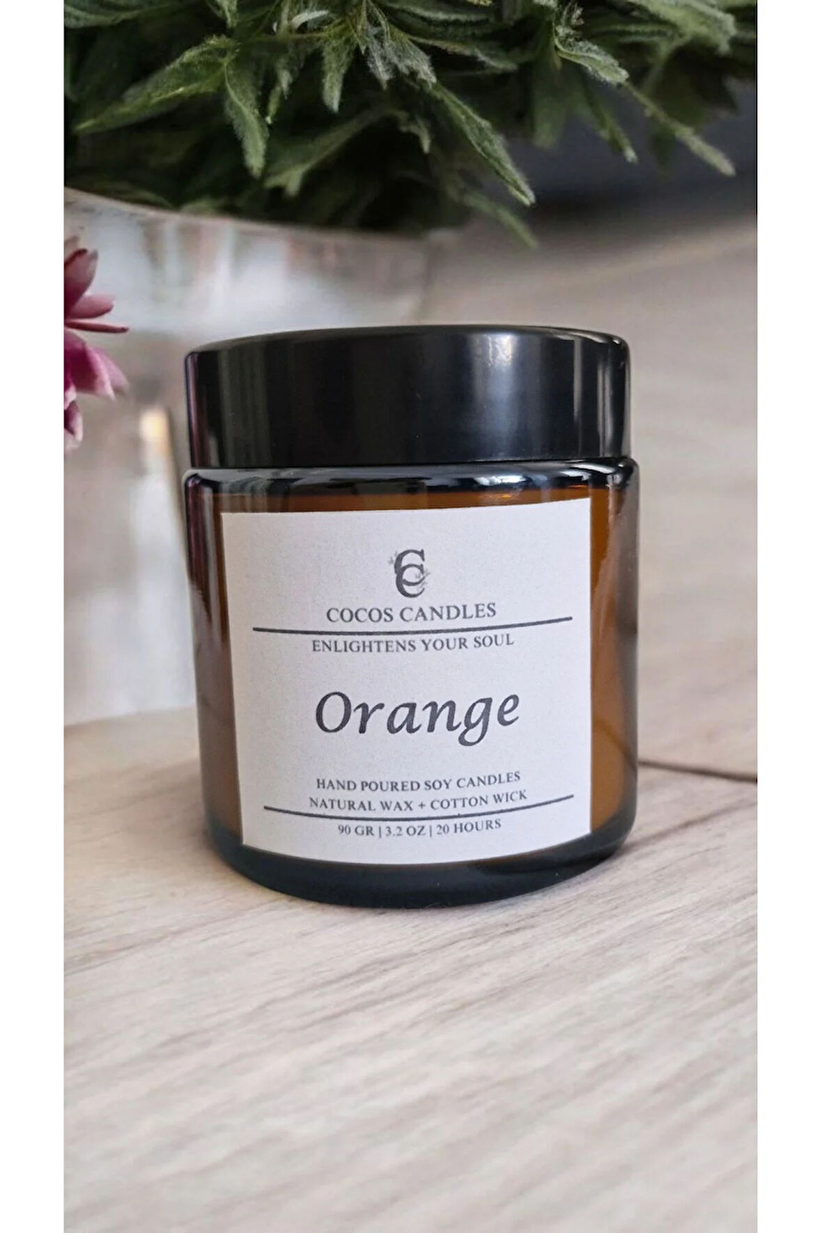 Portakal Esanslı Doğal Soya Mum – Meditasyon ve Aromaterapi – Amber Cam – 90 gr – Cocos Candles