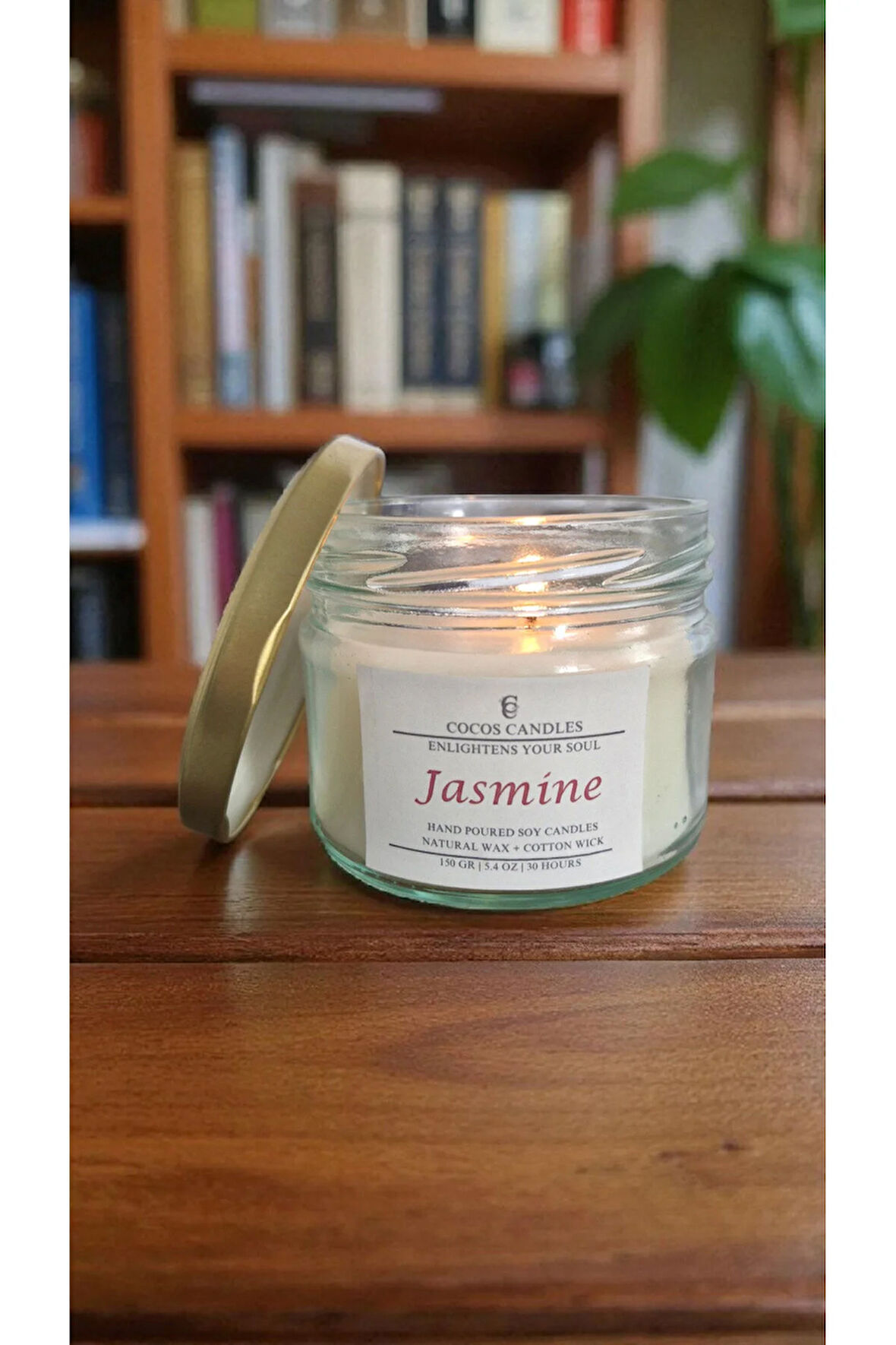 Yasemin Kokulu Doğal Soya Mum Aromaterapi ve Meditasyon İçin El Yapımı Cam Kavanoz