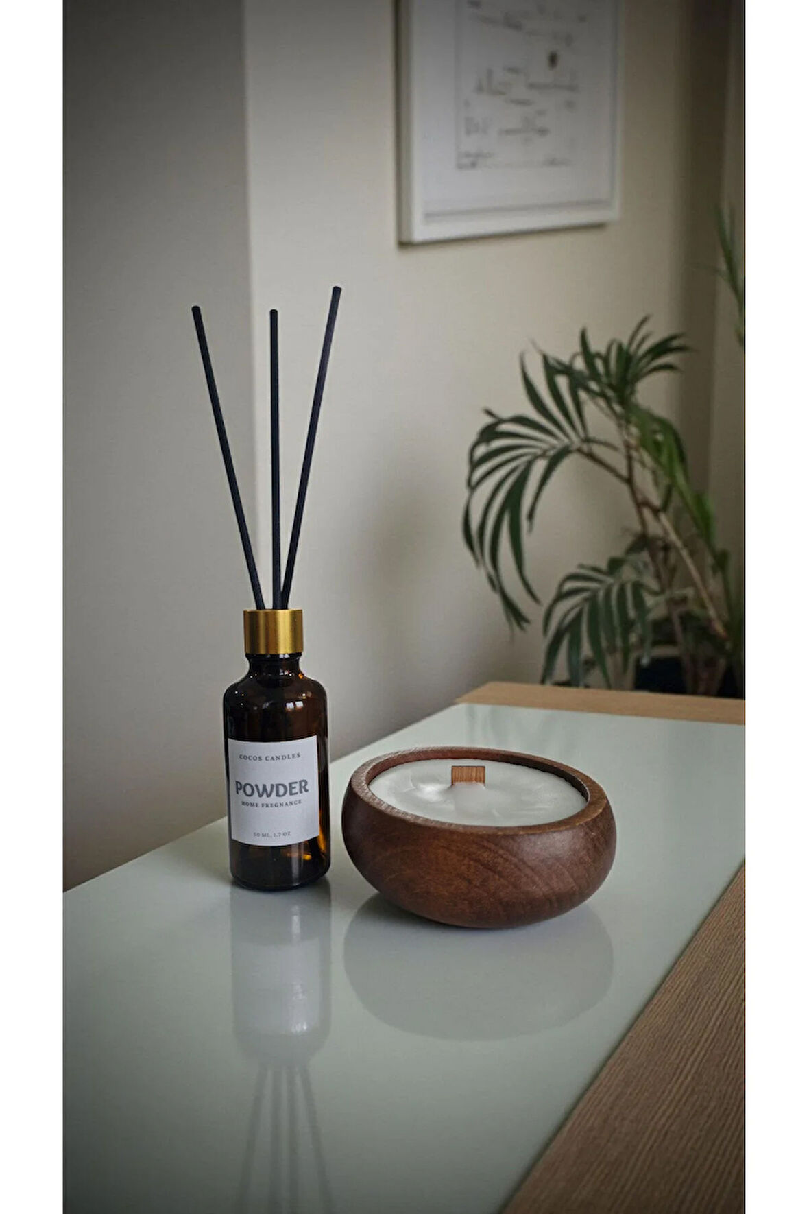 Pudra Mum&Koku Set-Ahşap Fitil Bambu Oda Kokusu (50 ml)