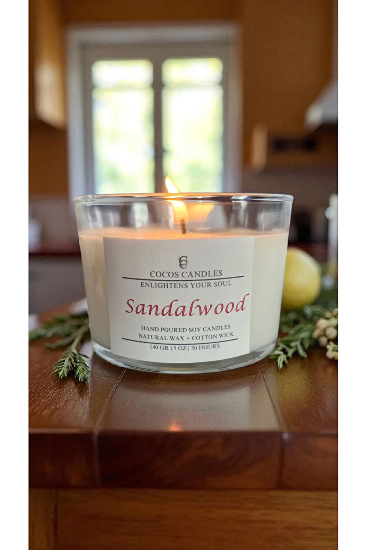 Sandal Ağacı Kokulu Doğal Soya Mum – Cam Bardakta Meditasyon ve Aromaterapi Mumu (140 gr, 30 Saat)