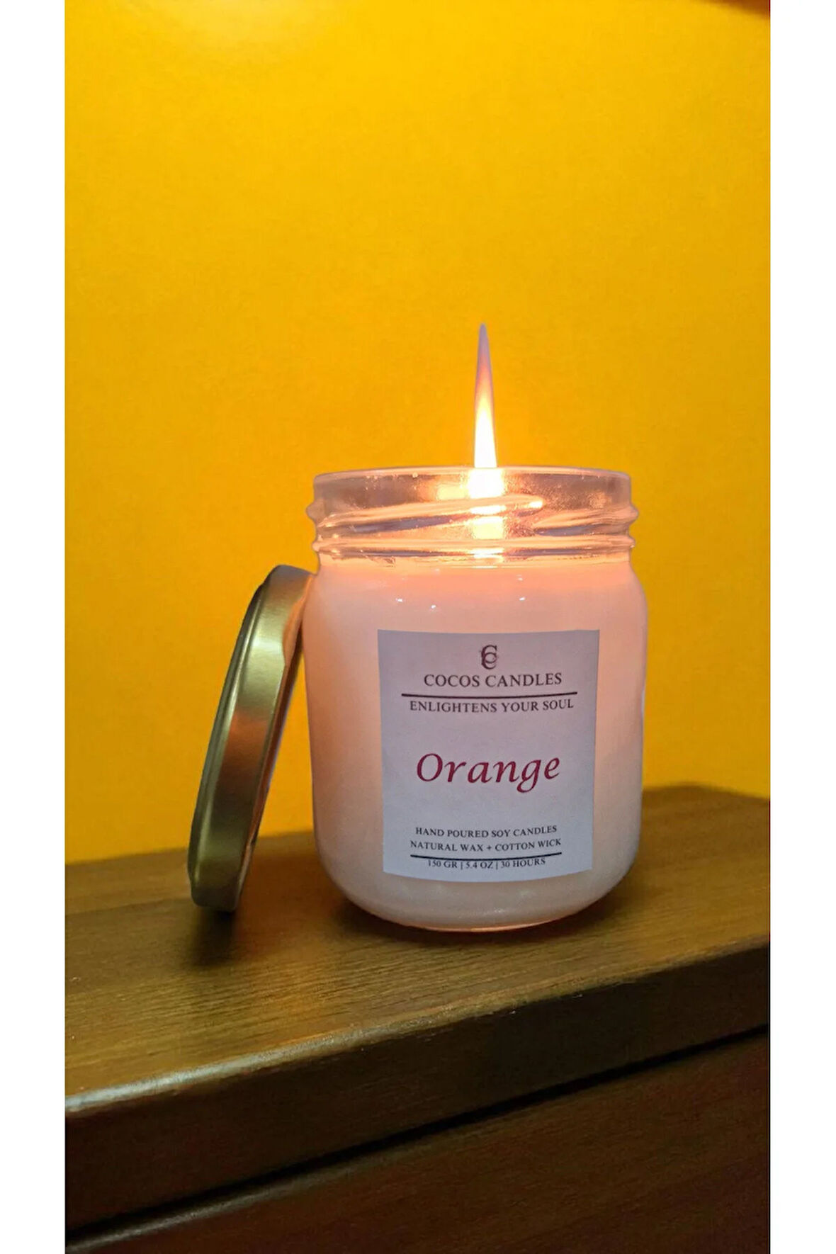 Portakal Kokulu Doğal Soya Mumu 150 gr – Cam Kavanoz, Aromaterapi ve Meditasyon