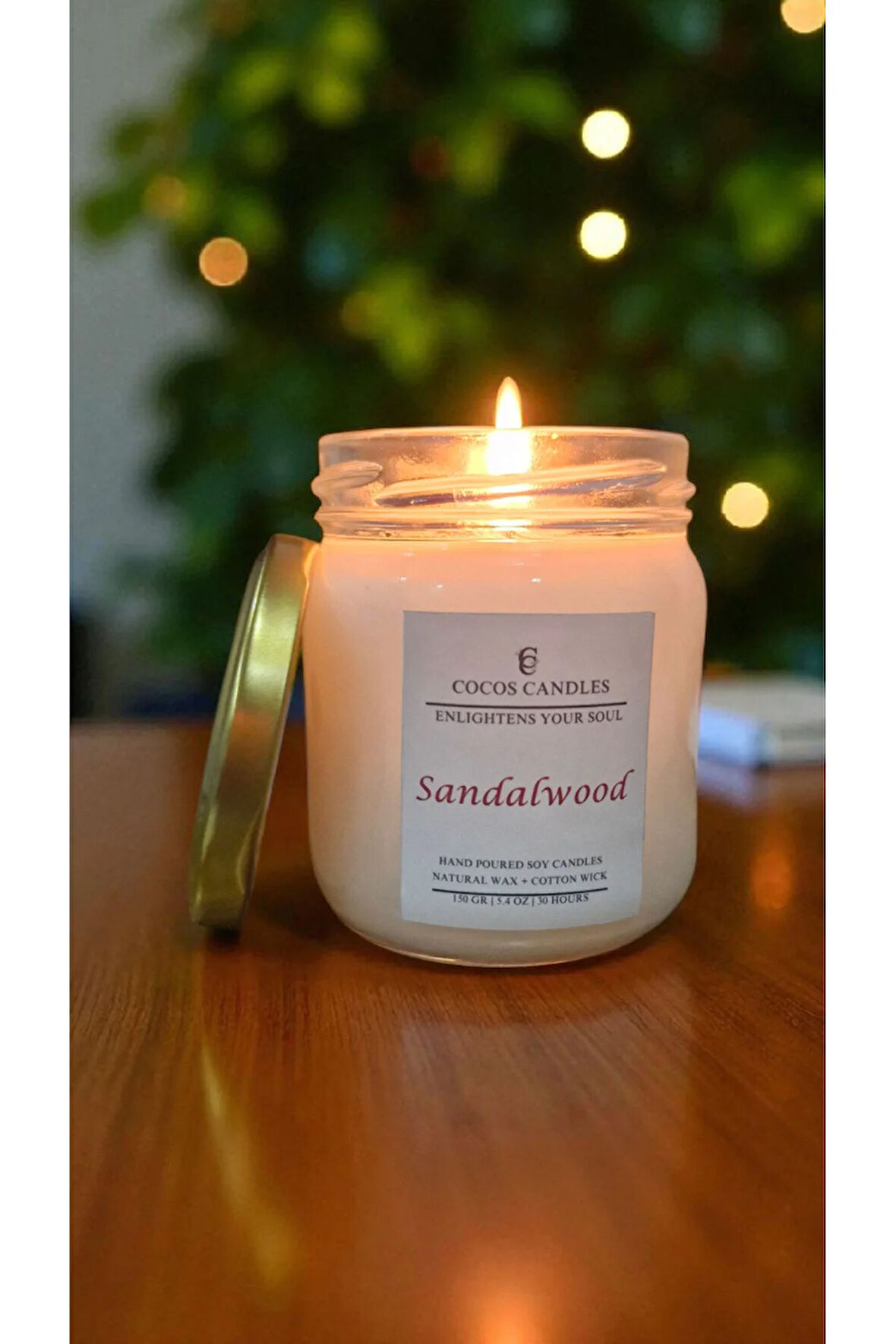 Sandal Kokulu Doğal Soya Mumu 150 gr – Cam Kavanoz, Aromaterapi ve Meditasyon