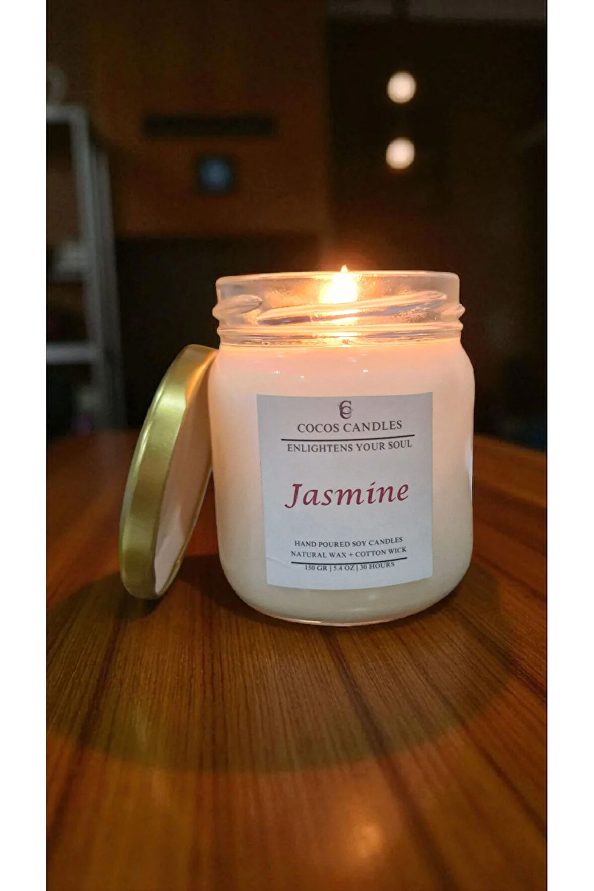 Yasemin Kokulu Doğal Soya Mumu 150 gr – Aromaterapi ve Meditasyon Mum – 30 Saat Yanma Süresi