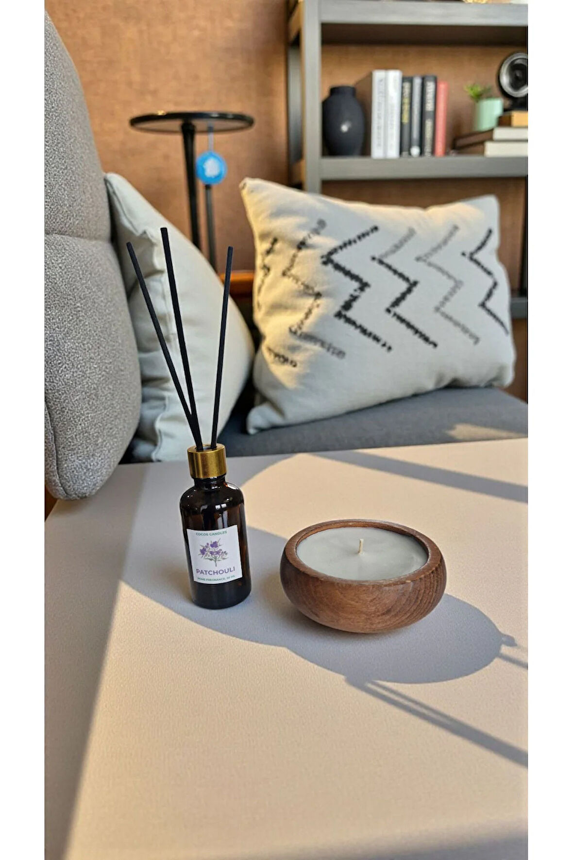 Paçuli Mum&Koku Set-Ahşap Pamuk Fitil Bambu Oda Kokusu (50 ml)