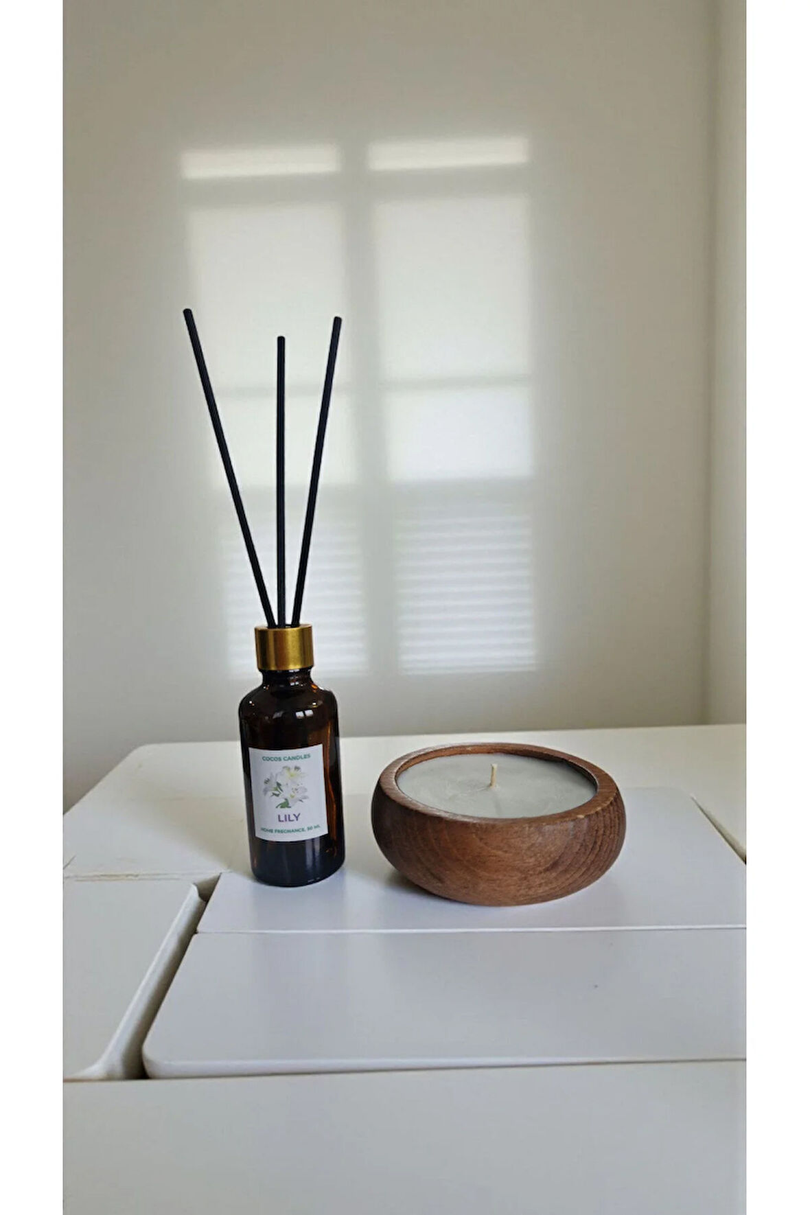 Zambak Mum&Koku Set-Ahşap Pamuk Fitil Bambu Oda Kokusu (50 ml)