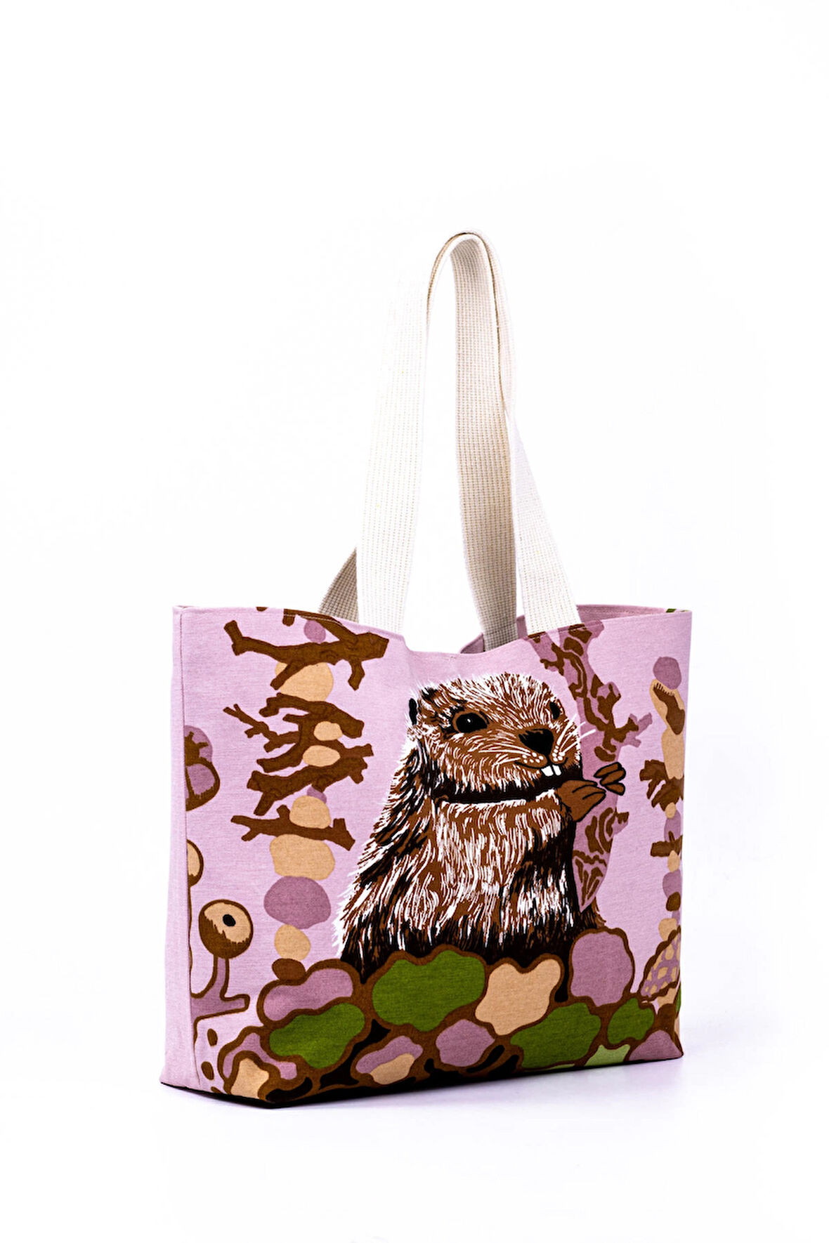 Omuz Çanta Keten Astarli Pembe Desen