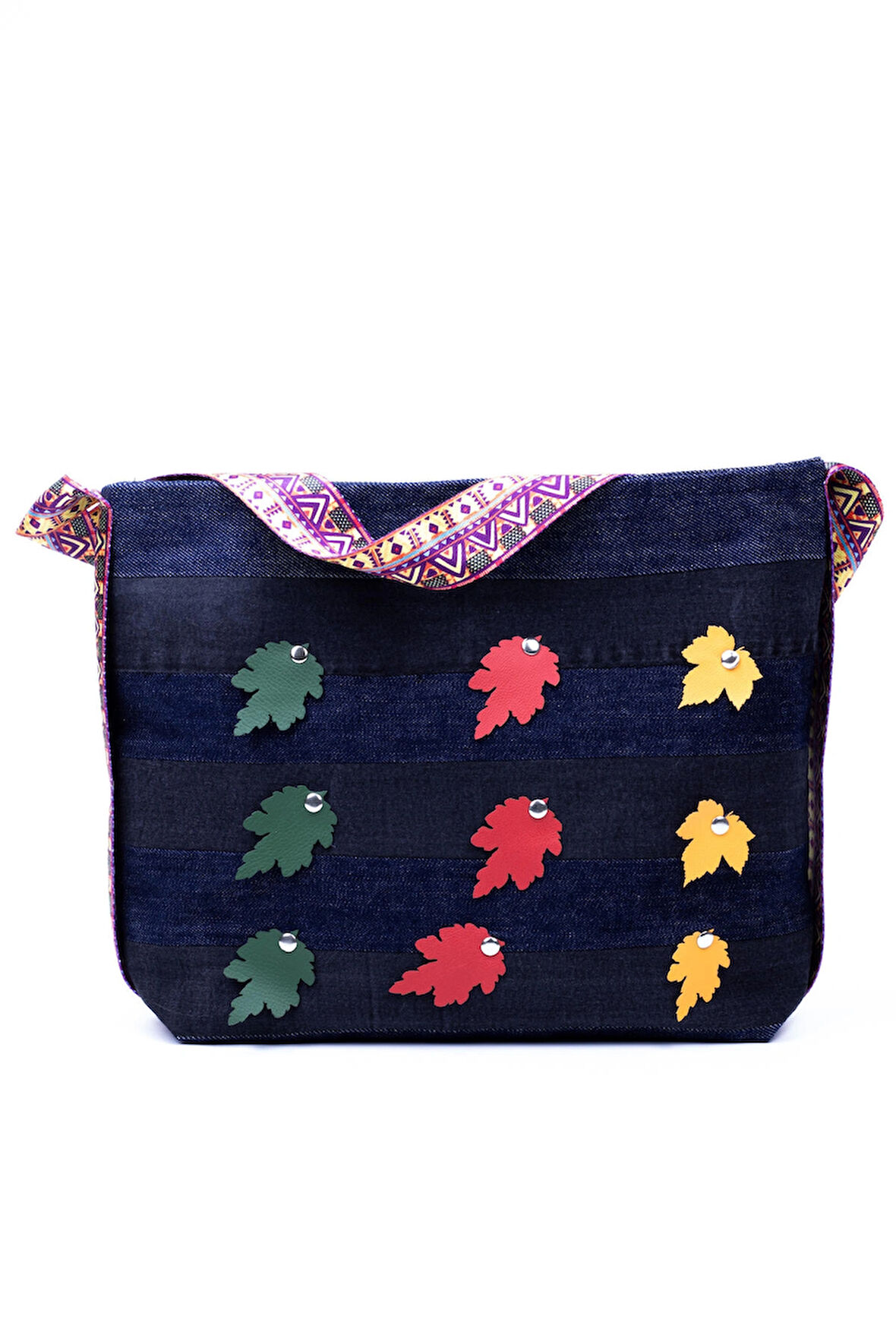 Omuz Çanta Denim Renkli Yaprak Detay