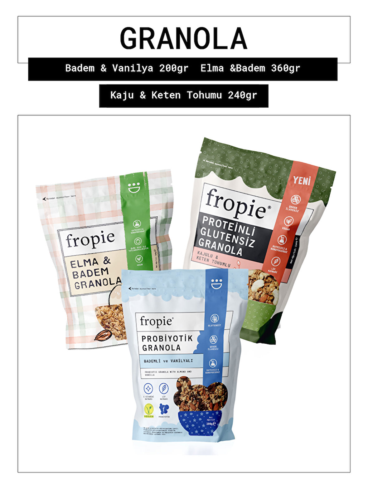 Probiyotik Badem & Vanilya - Elma & Badem - Proteinli Glutensiz Kaju & Keten Tohumu 3’lü Set