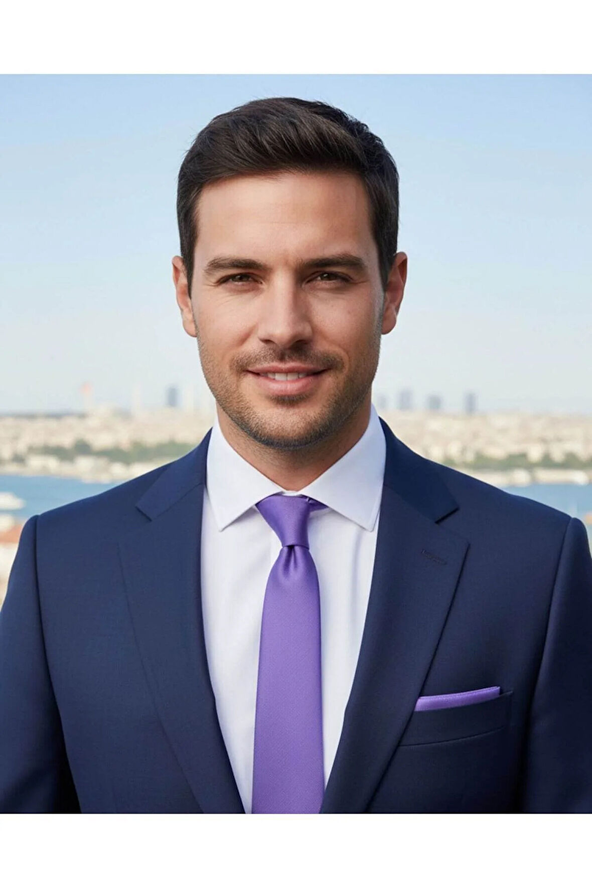 Lila Renkli 8 Cm Genişliğinde Mendilli Kravat