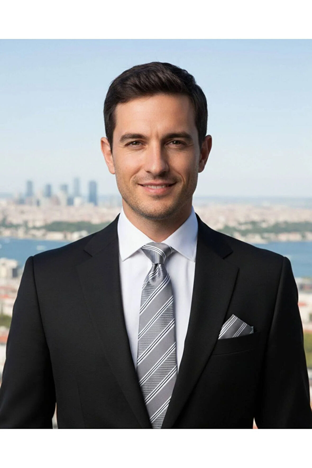 Beyaz Çizgili 8 Cm Genişliğinde Mendilli Gri Kravat